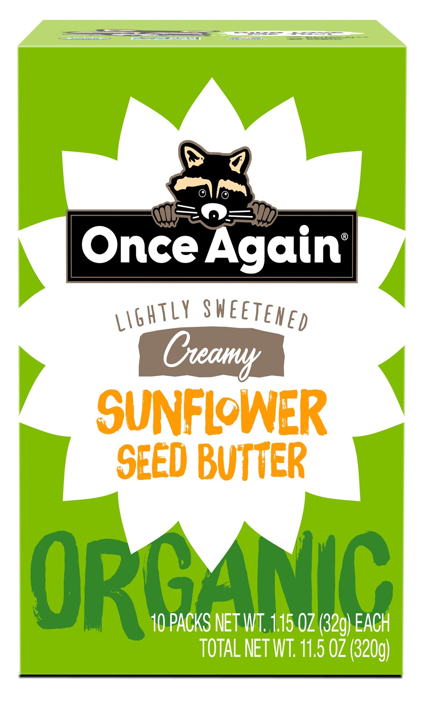 Once Again Organic Creamy Sunflower Butter - 1.15Oz Squeeze Packs, 10 Count - Lightly Salted & Sweetened - Peanut Free, Usda Organic, Gluten Free Certified, Vegan, Kosher