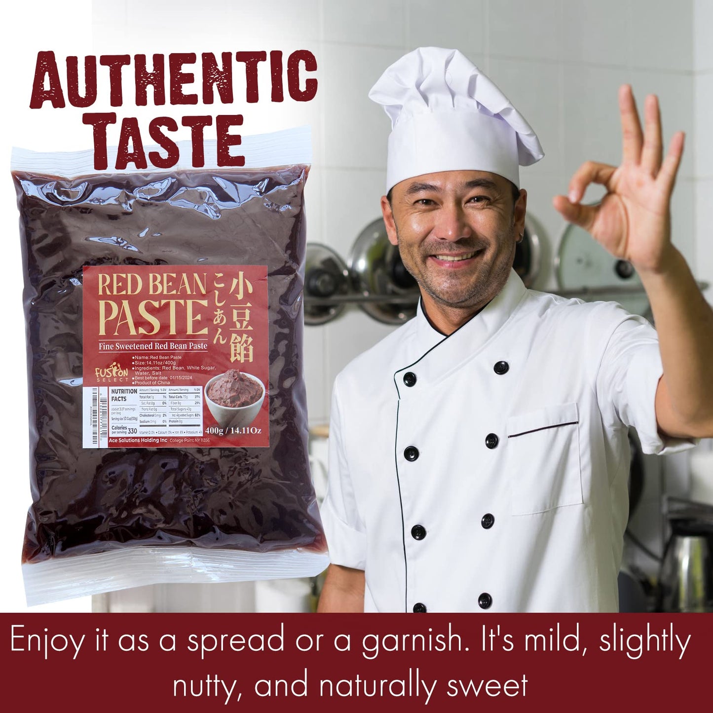 Fusion Select Red Bean Paste - Fine Sweetened Adzuki Bean Paste For Desserts, Buns, Pastry Filling, Mochi - For Chinese, Japanese & Korean Foods - No Additives Or Preservatives (1X)