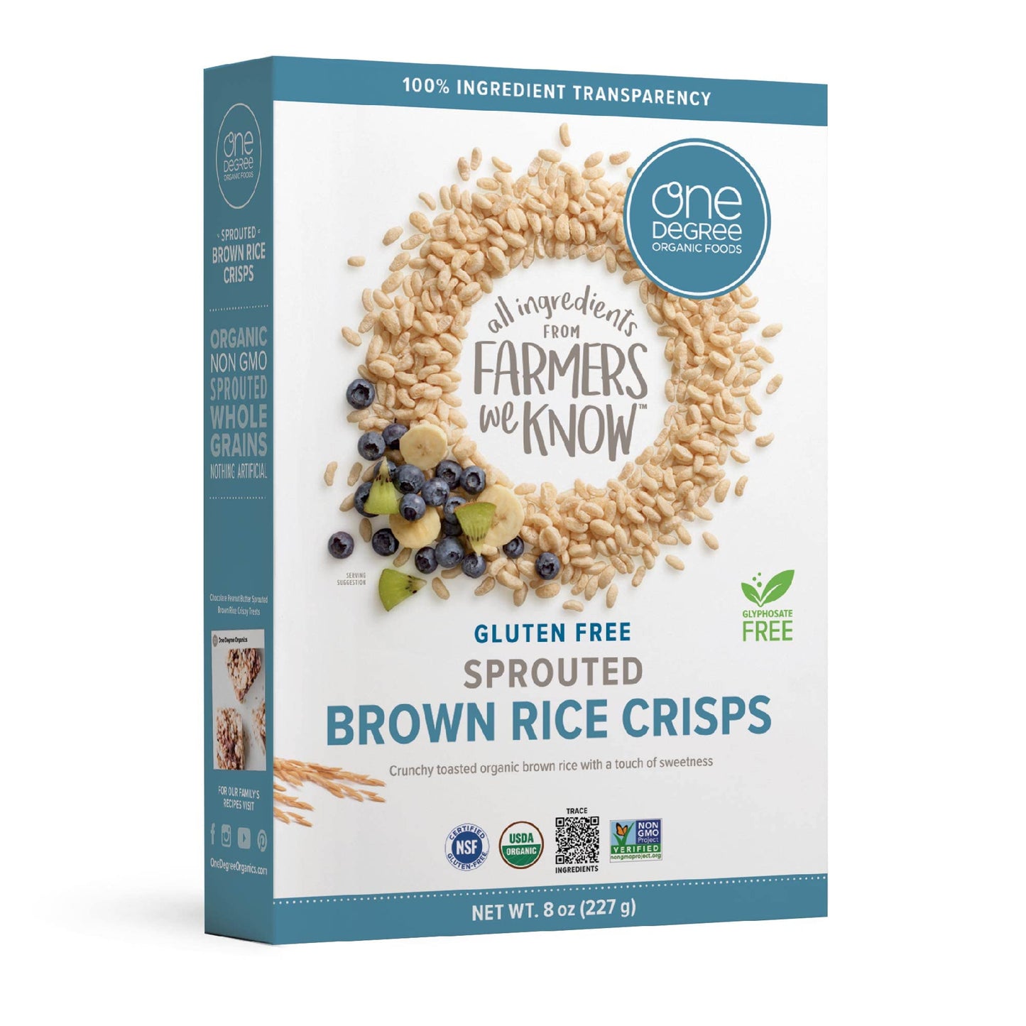 One Degree Organic Foods Sprouted Brown Rice Crisps, Usda Organic, Non-Gmo Gluten Free Brown Rice Cereal, 8 Oz., 6 Pack