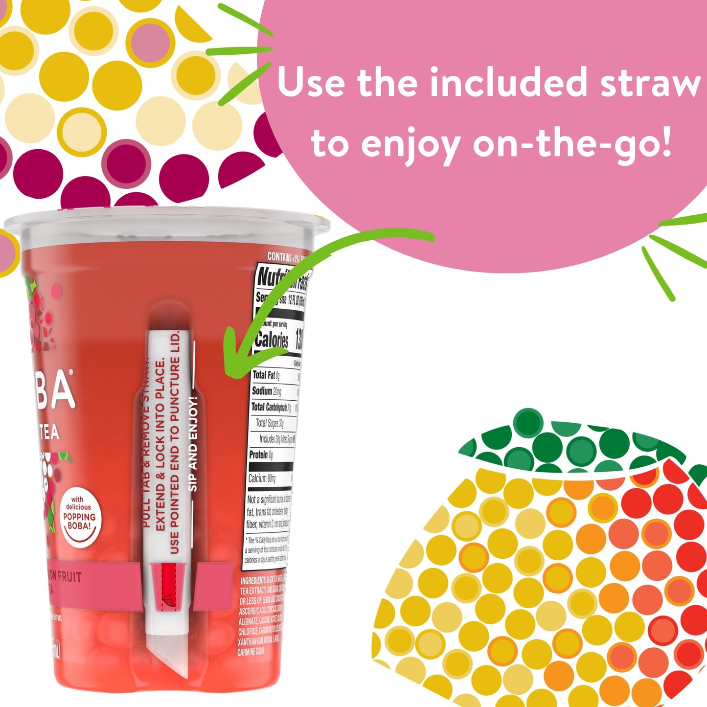 Joyba Bubble Tea Raspberry Dragon Fruit Black Tea With Popping Boba, 6 Pack, 12 Fl. Oz. Cups