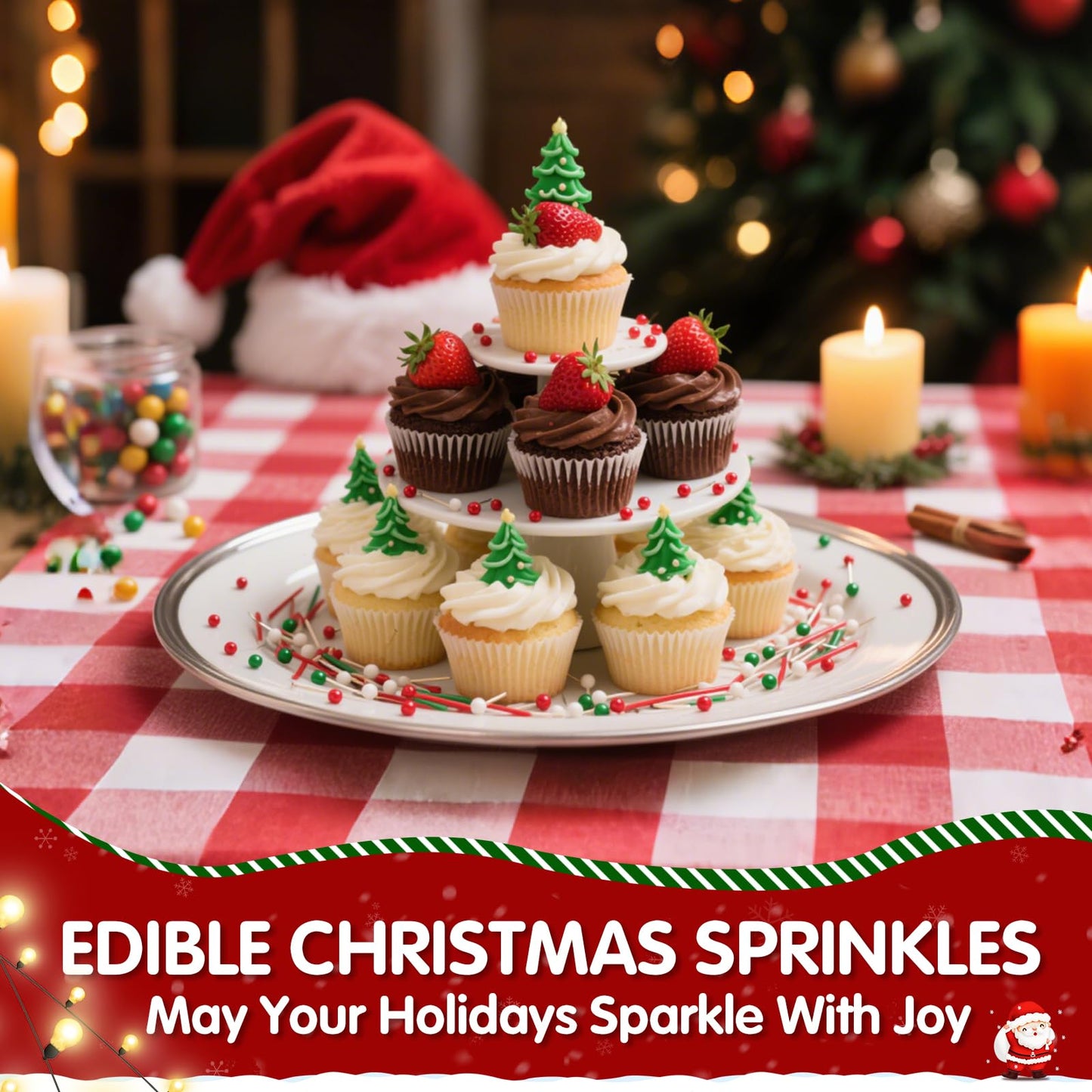 Christmas Jimmies Sprinkles for Cake Decorating,White Red and Green Jimmies Mix,Edible Sugar Holiday sprinkle for Cupcake Topper