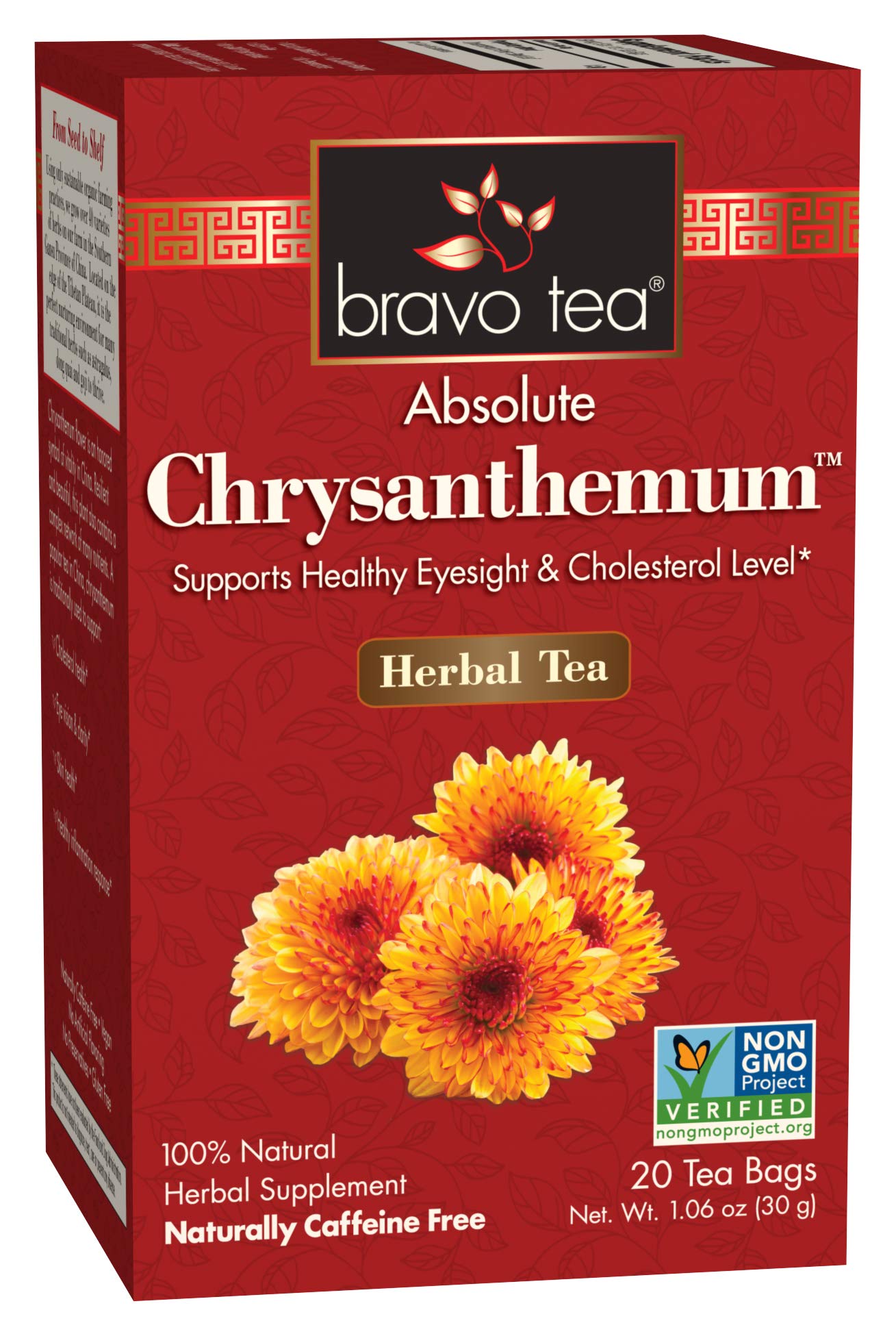 Bravo Tea Absolute Chrysanthemum Herbal Tea, Caffeine Free, 20 Tea Bags, 1 Count