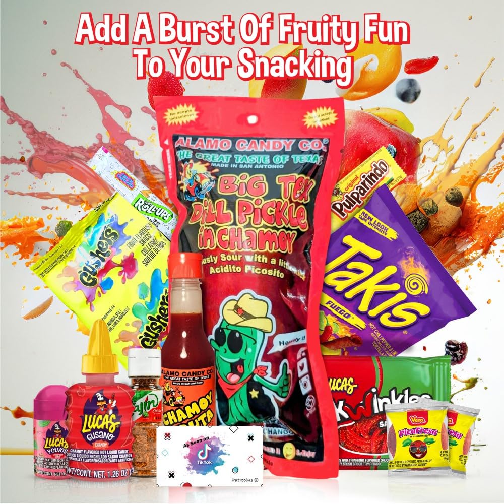 Chamoy Pickle Kit, Takis Fuego, Fruit Rollup, Gushers, Tajin Seasoning, Chamoy, Mexican Candy, Tik Tok Trend Items, Pulparindo M