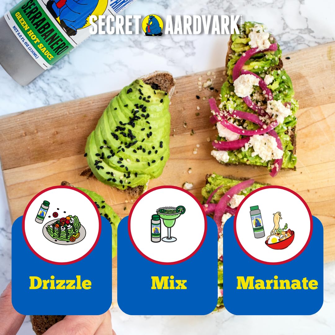 Secret Aardvark Serrabanero Hot Sauce - Non-GMO, Low Carb, Green Spicy Sauce - 8 fl oz - Plastic Bottle
