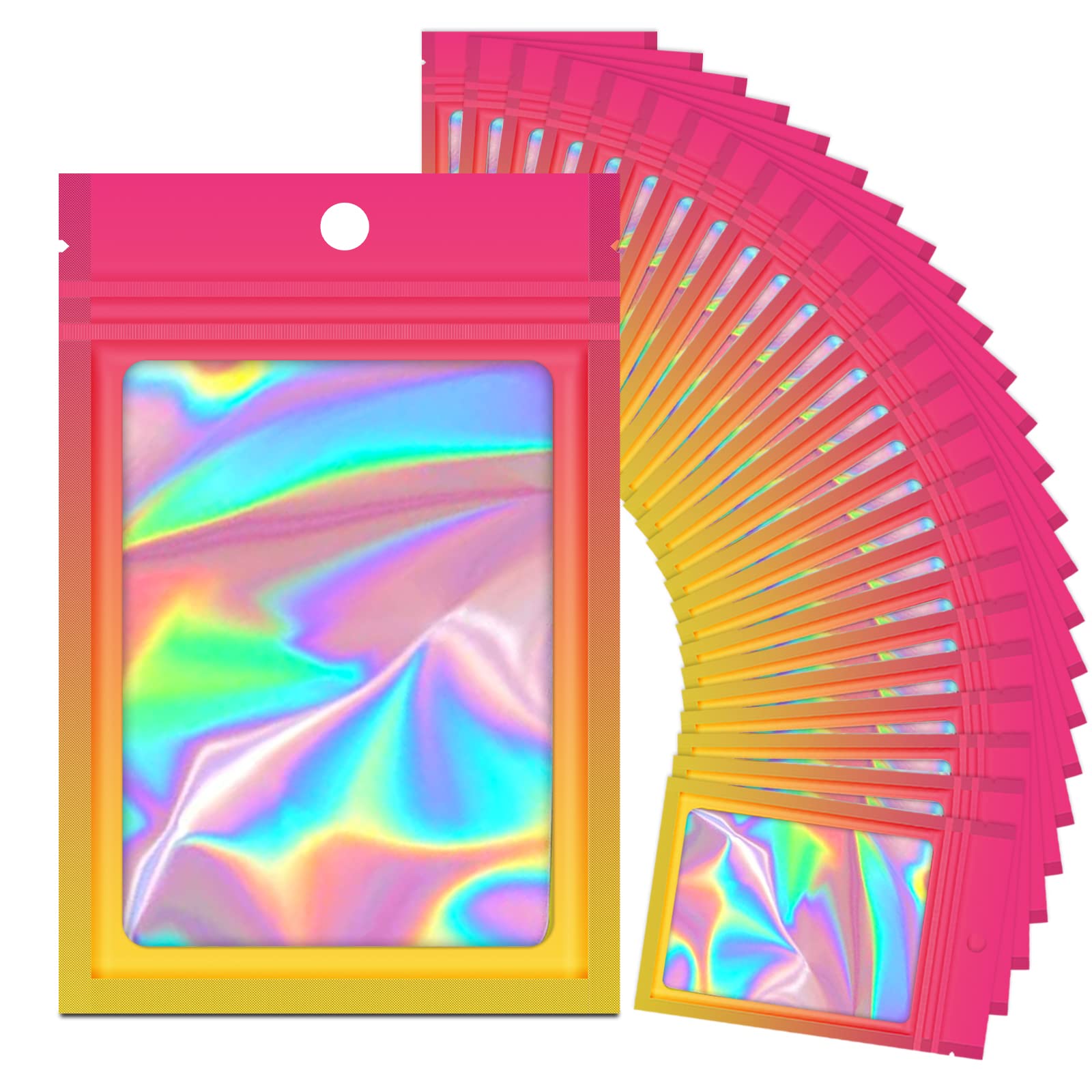 100 Pieces Resealable Mylar Ziplock Bags, Holographic Gradient Bags With Clear Window, Packaging Pouch Party Bags Sample Bags (H