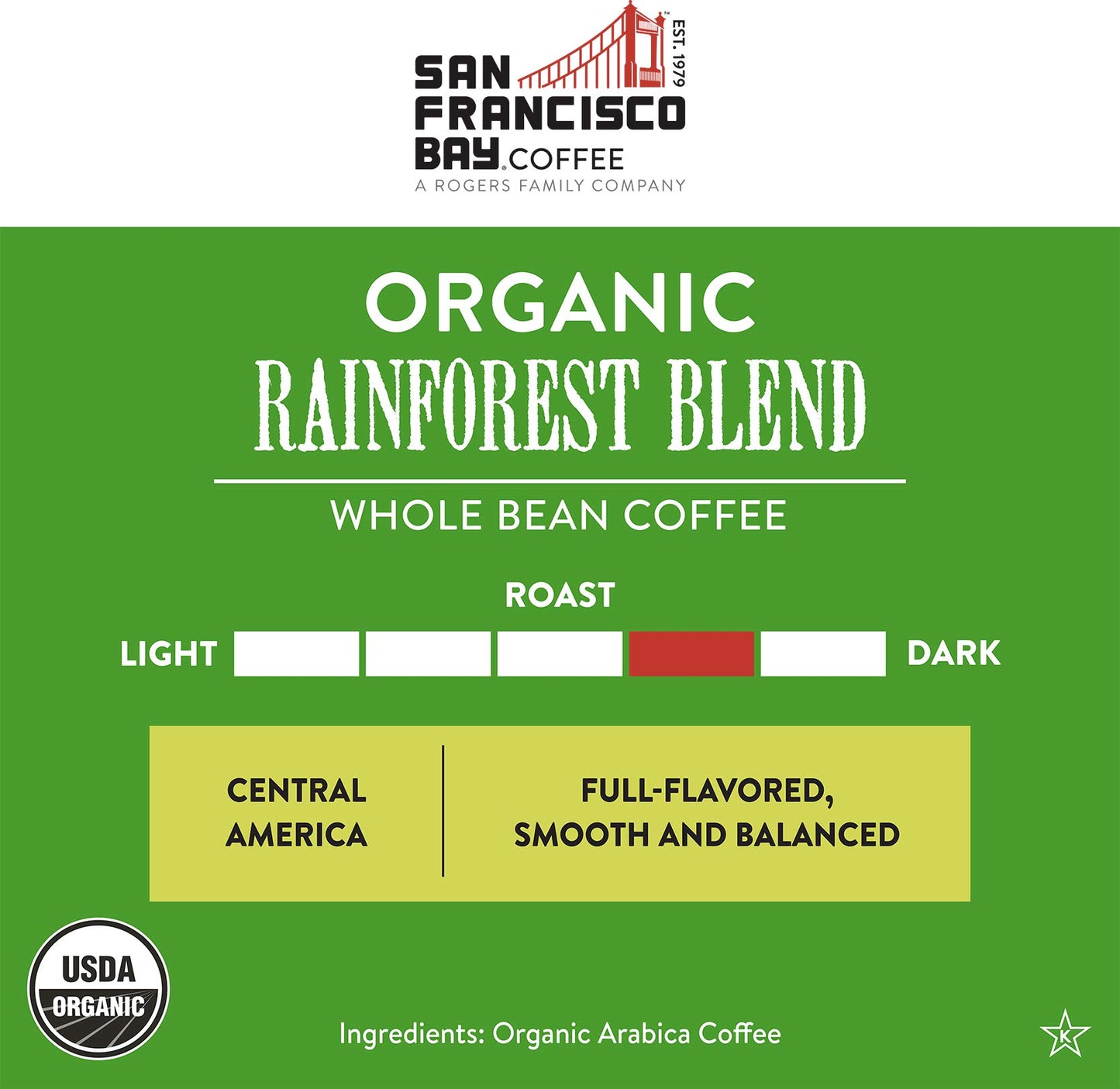 San Francisco Bay Coffee - Medium-Dark Roast Whole Bean Coffee - Organic Rainforest Blend (2 lb bag) - UDSA Organic