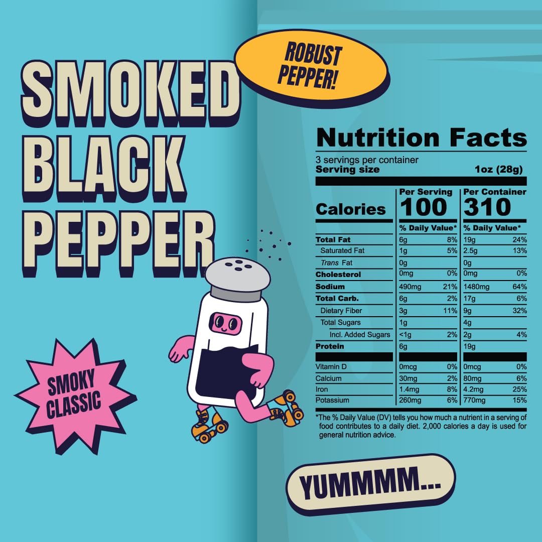 Louisville Vegan Jerky - Smoked Black Pepper, Gluten-Free, 19g Non-GMO Soy Protein, 310 Calories, 10-Pack