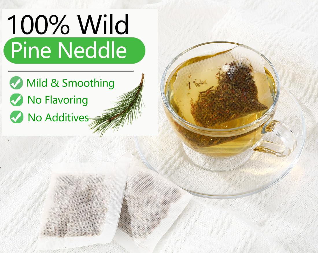 Enhanced 100 Pine Neddle Tea Bags,100% Picked From Natural Wild Pine Neddle, No Caffeine & No Additives.