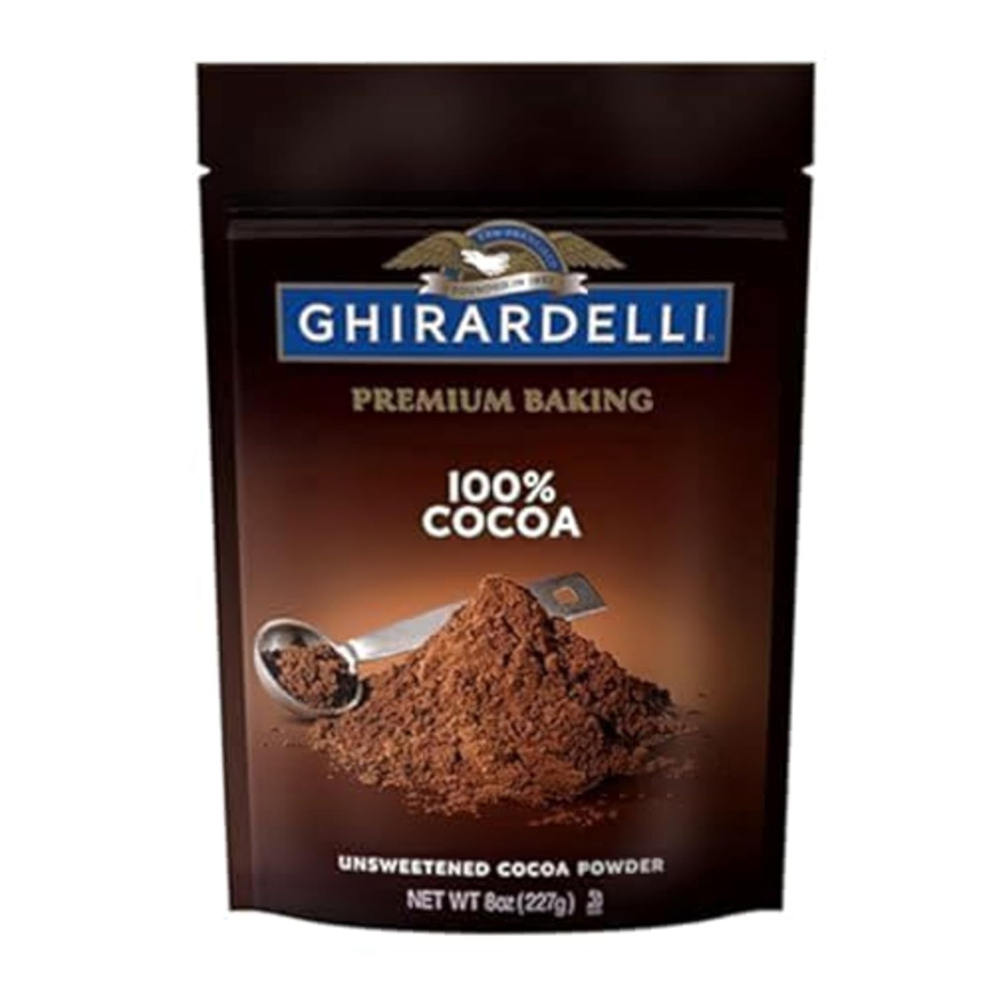 Ghirardelli Premium Baking Cocoa Unsweetened Cocoa Powder, 8 OZ Bag, Rich Brown