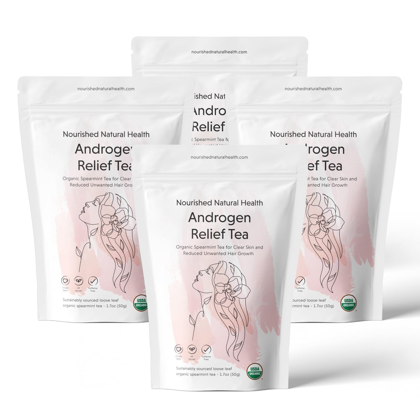 Nourished Androgen Relief Spearmint Tea - Organic Herbal Spearmint Tea For Clear Skin And Reduced Unwanted Facial Hair Growth - 240 Servings