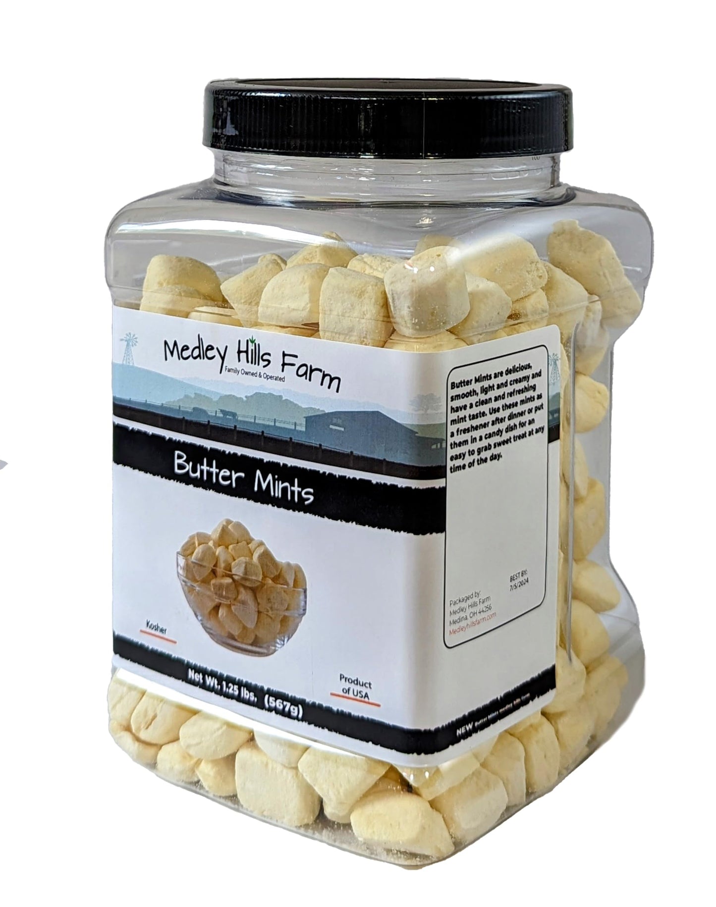 Butter Mints By Medley Hills Farm in Reusable Container 1.25 lbs. - After dinner mints candy Yellow - Great wedding candy favors