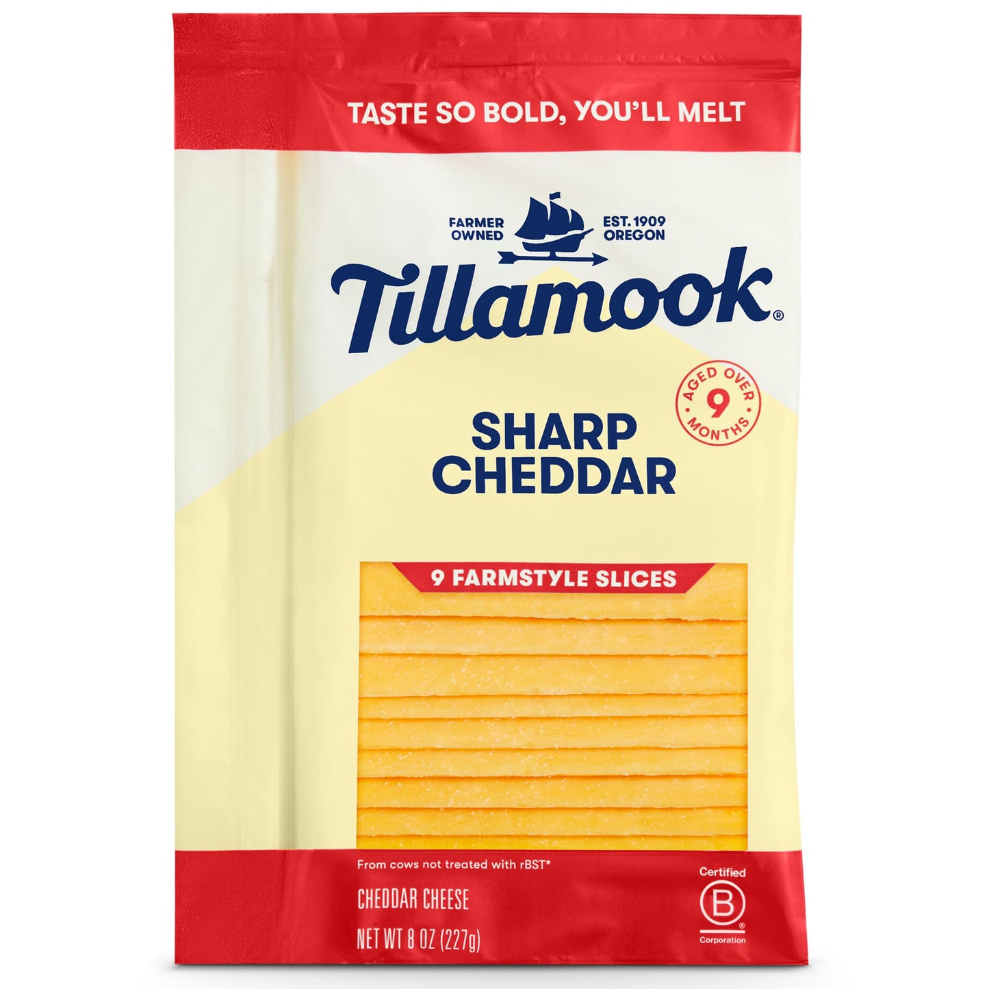 Tillamook Sharp Cheddar Cheese Slices, 8 oz (Packaging May Vary)