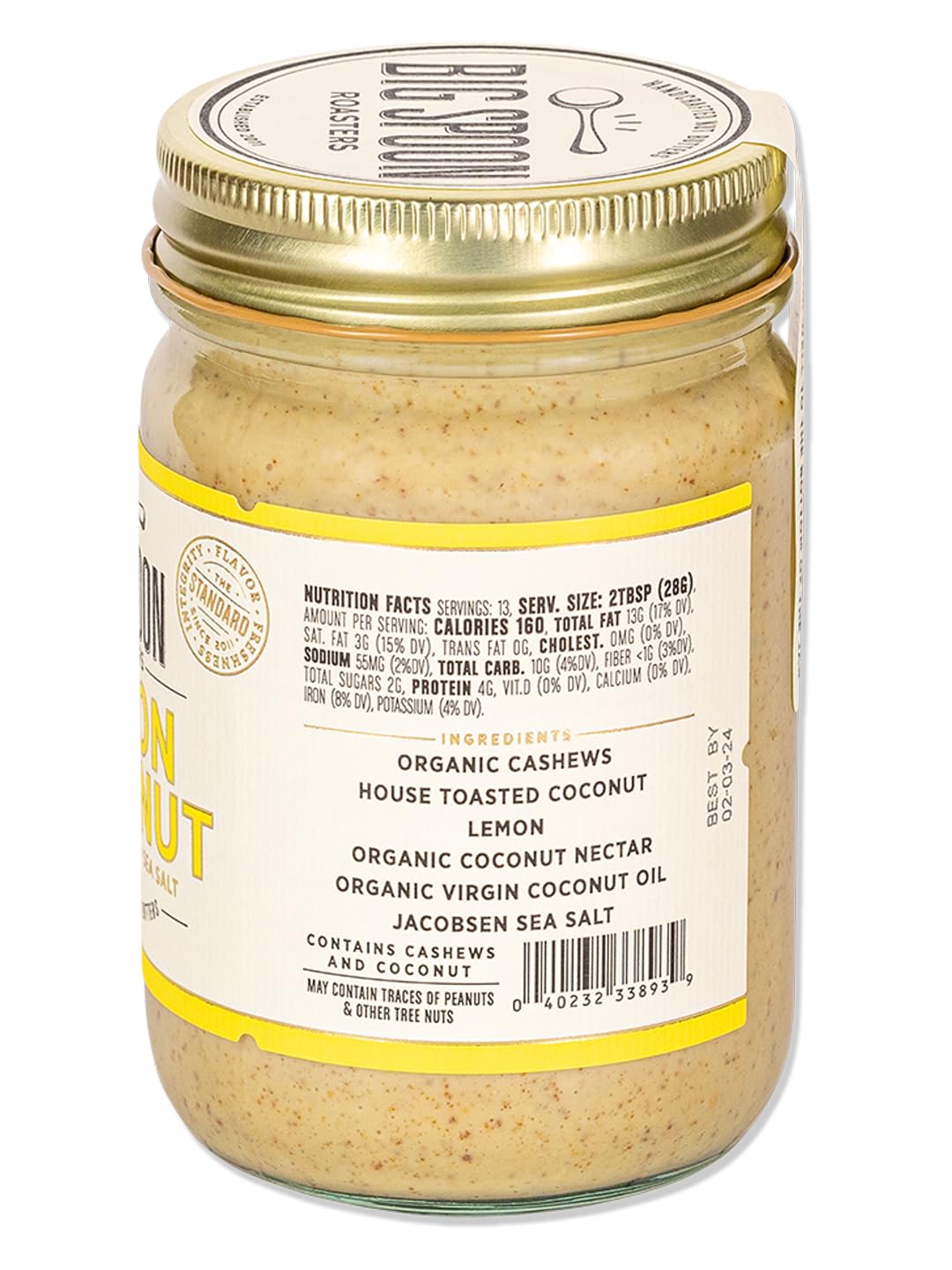 Big Spoon Roasters Lemon Cookie Cashew Butter With Sea Salt - Keto Friendly, Fair Trade Cashews - Low Sugar & Palm Oil Free - Na
