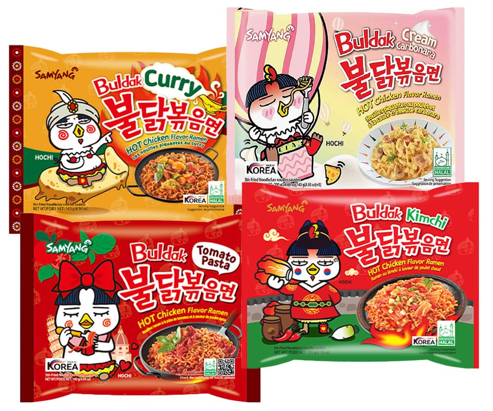 Pinstar Premium Samyang Spicy Hot Chicken Ramen Variety Pack - 11 Flavors, 54.2 Ounce, Includes FREE Chopsticks