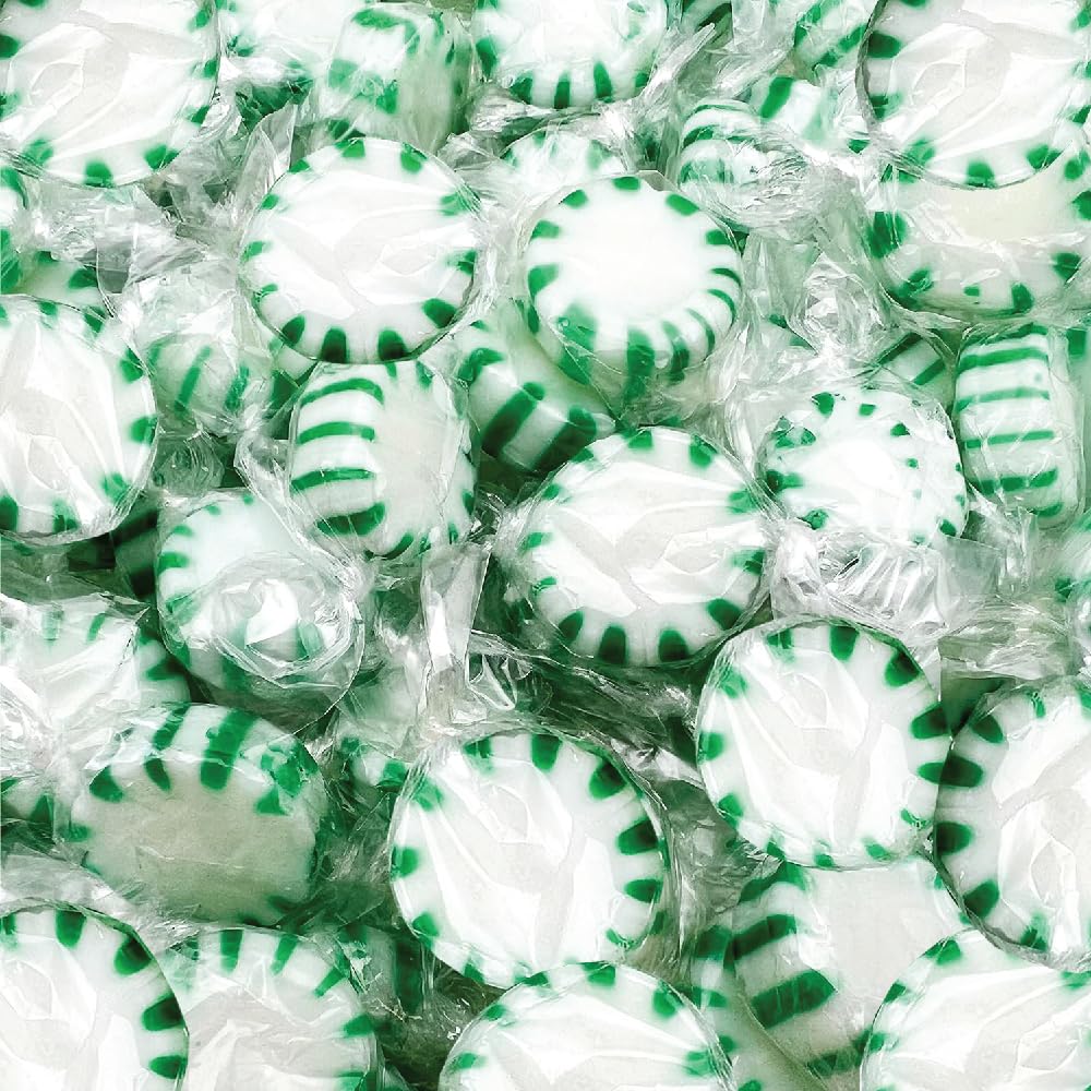 Starlight Spearmint Mints - 3 Pound Bulk Pack - Hard Candy - Individually Wrapped Christmas Candy - Green and White Hard Candies
