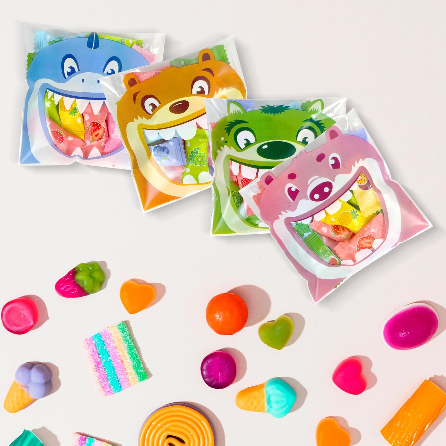 Bnsikun Self Adhesive Cookie Candy Bags, Plastic, 1 Count (Pack of 200), Mouth Monster Design