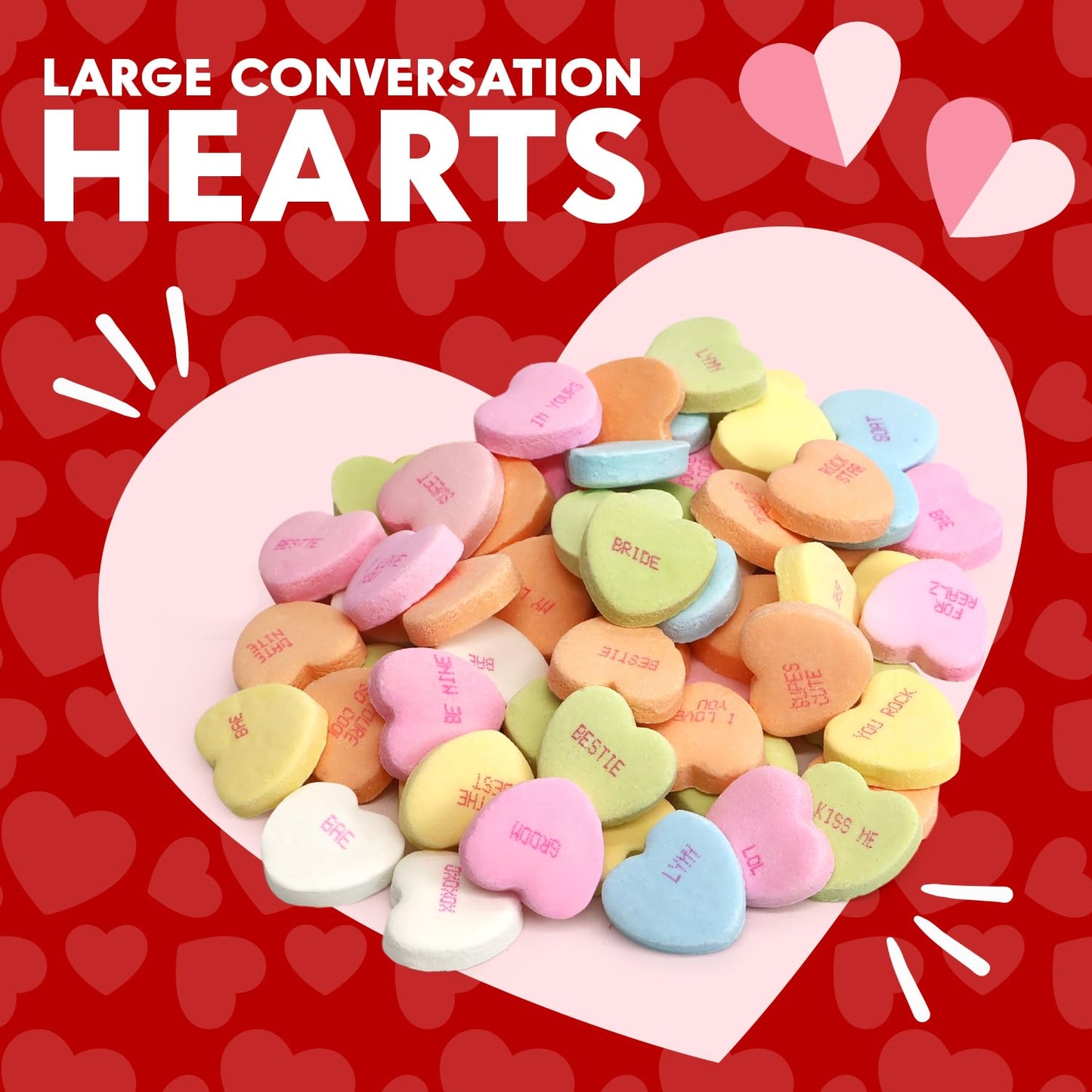 Taboom Valentines Day Bulk Conversation Hearts Candy - 5 lb Resealable Bag, Crunchy   for Kids Classrooms & Candy Buffets