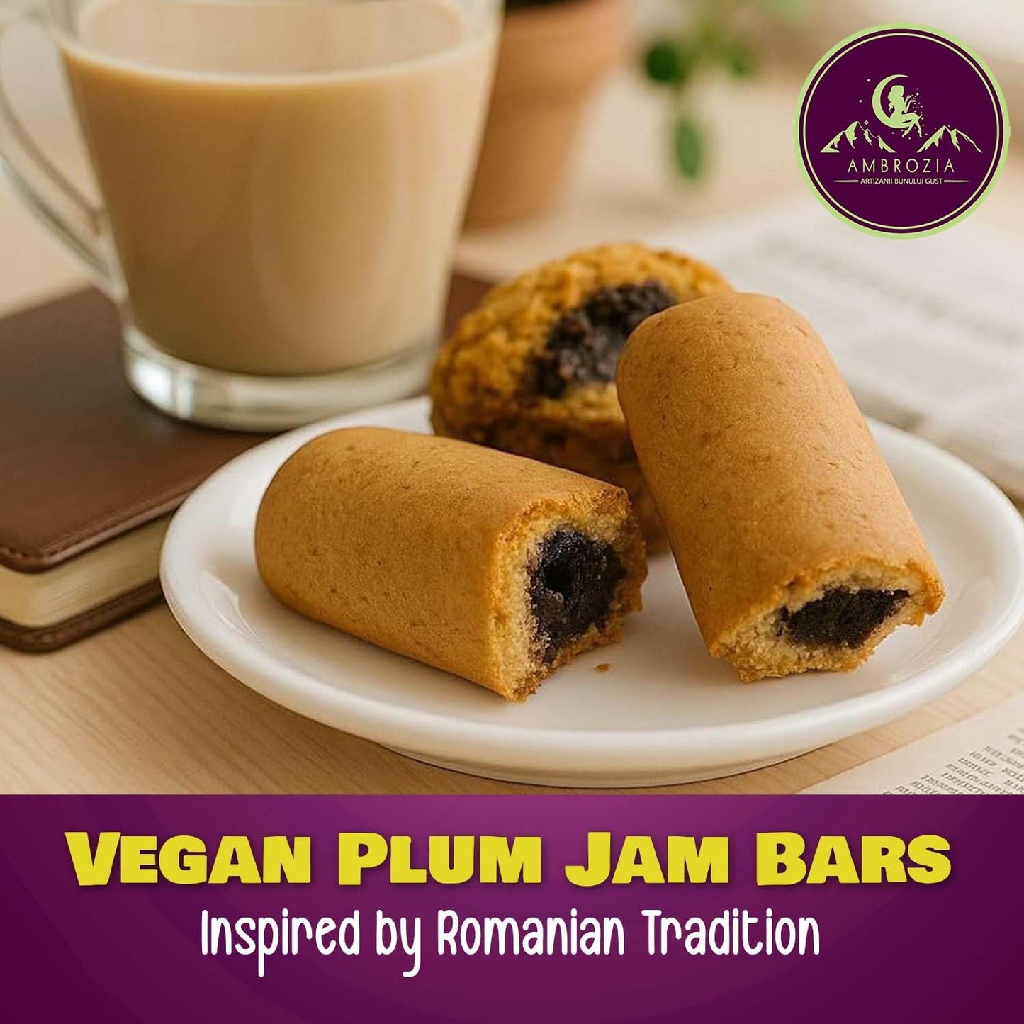 AMBROZIA Vegan Snack Bars – Plum-Filled, Clean-Label, No Added Sugar, 5 x 60g Individually Wrapped