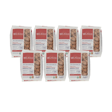 DeLallo Whole Wheat Pasta Shells, 1 Pound Bag, 7 Pack, Made with 100% Organic Whole Wheat Flour, High Protein, Made in Italy
