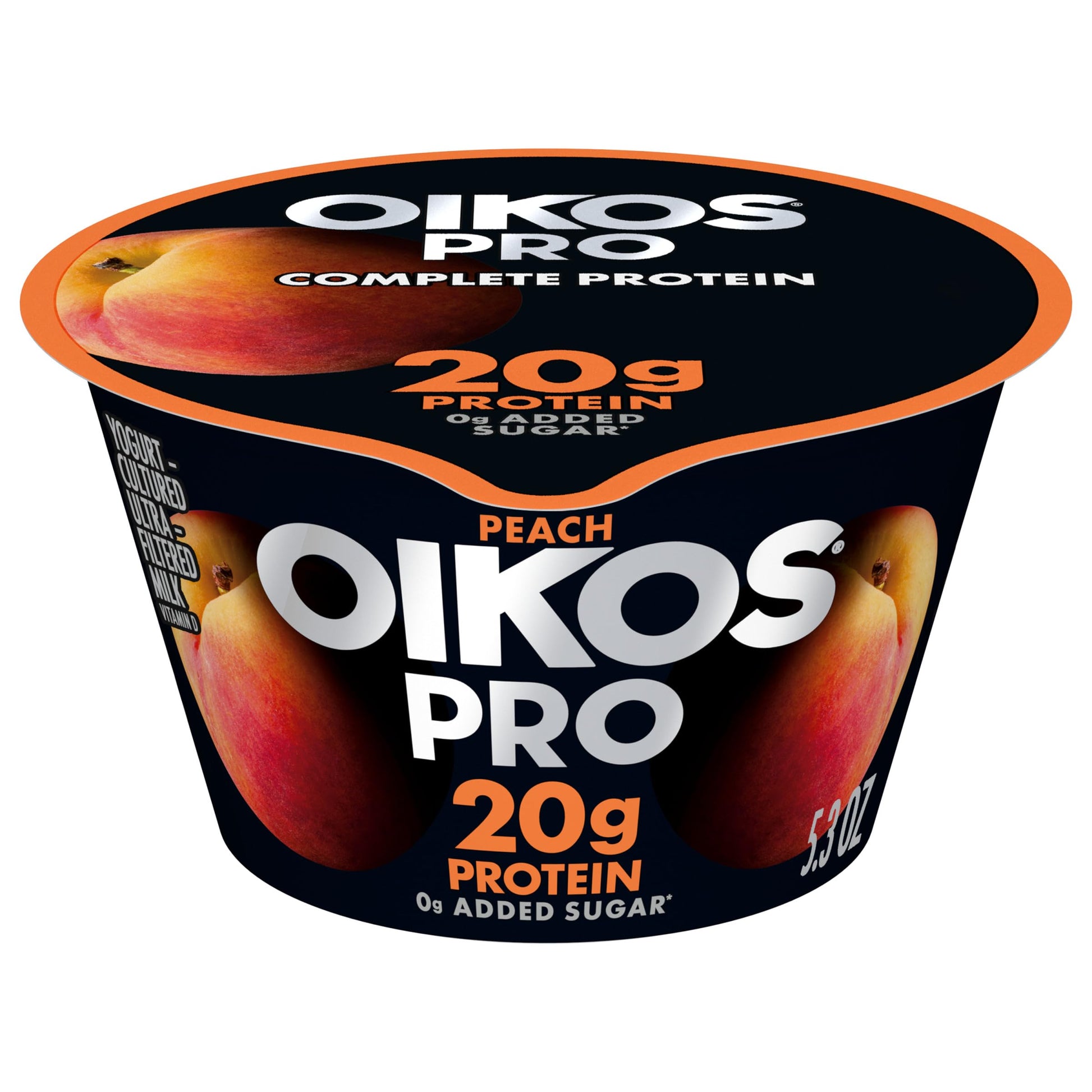 Oikos Pro Peach Yogurt-Cultured Ultra-Filtered Milk Product, 20 Grams of Protein, 0g Added Sugar, Just Delicious High Protein Sn