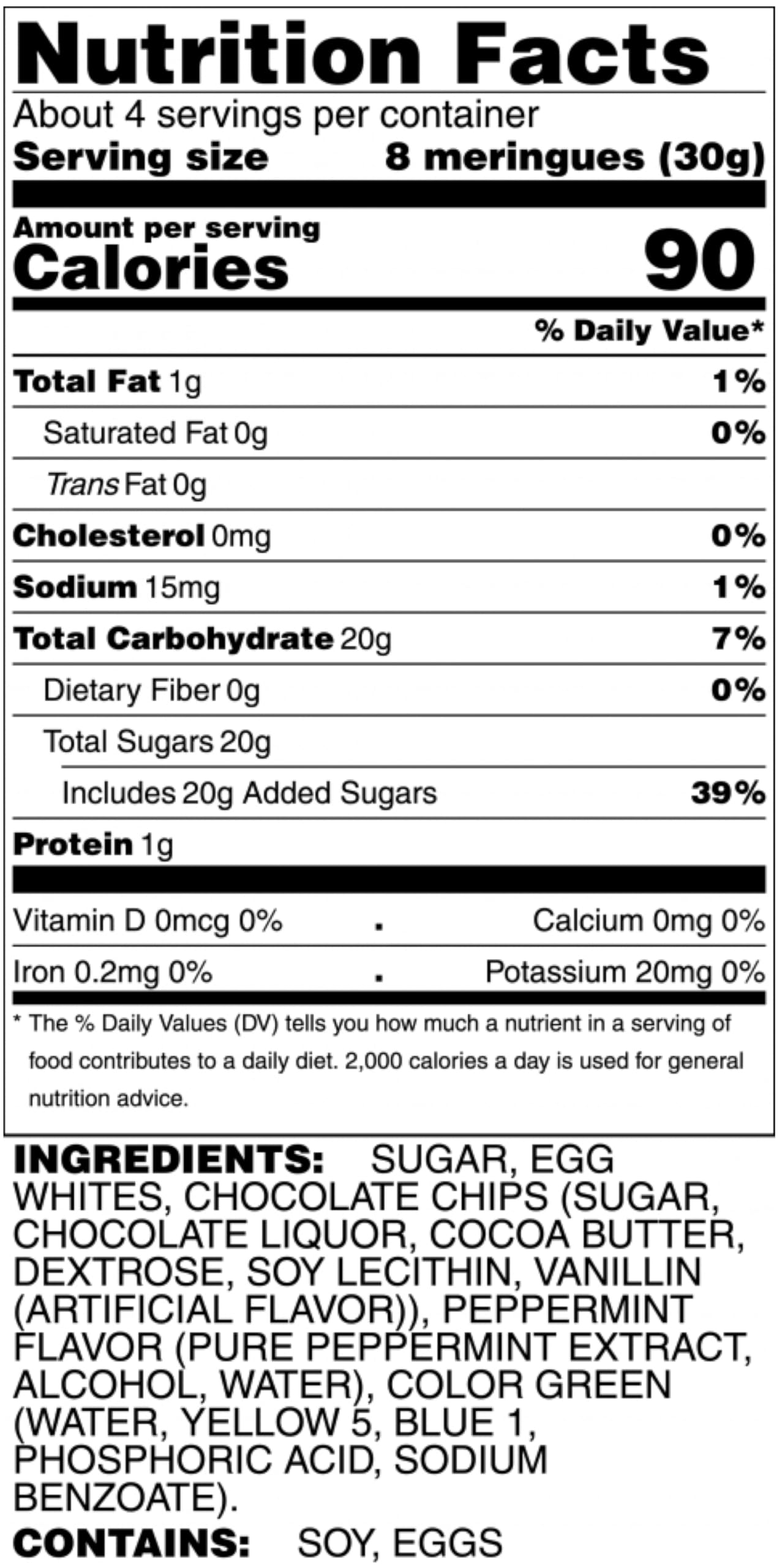 Krunchy Melts - Original Meringue Cookies - Mint Chocolate Chip Flavor - Fat Free - Gluten Free - Nut Free - 90 Calories Per Serving - Low Calorie Snack - Sweet Treats - 4 Oz