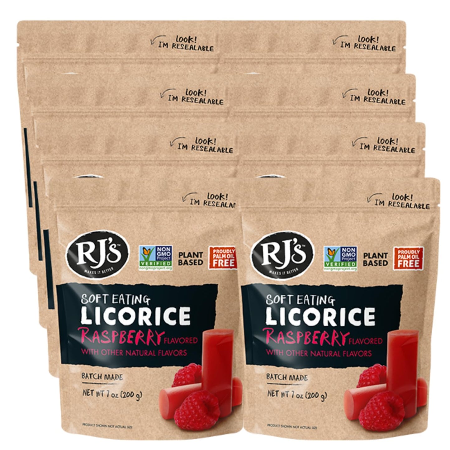 RJs Licorice Soft Australian Licorice Candy, Natural Raspberry Flavor, 7.05 Ounce (8-Pack), Non-GMO, Plant-Based