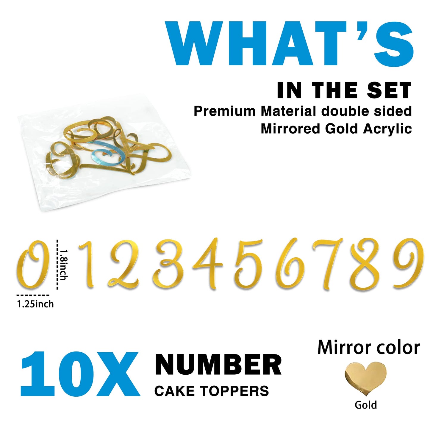 Acrylic Number Cake Topper Diy Cupcake Toppers With 0-9 Numbers Mirrored Gold Picks For Wedding Cake Decorations Happy Birthday