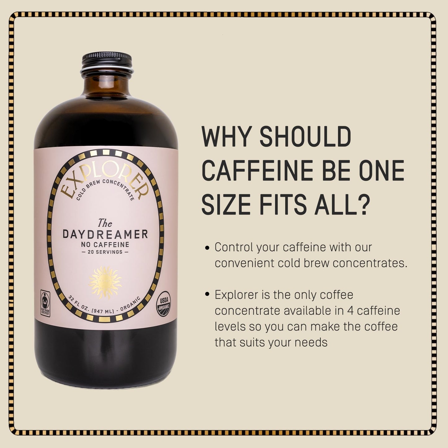 Explorer Cold Brew Organic Liquid Coffee Concentrate, Decaf, 32 fl oz, Makes 20+ Cups, Iced or Hot Drink
