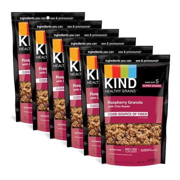 Kind Healthy Grains Granola, Healthy Snack, Raspberry Granola With Chia Seeds, Snack Mix 11 Oz (6 Pack)