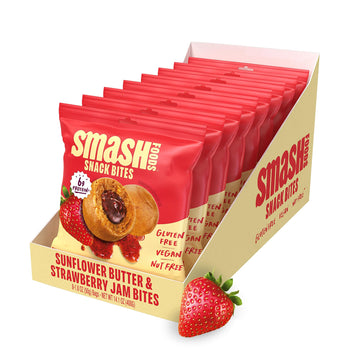 Smash Foods Strawberry Energy Bites | 5 Gluten-Free Vegan Snack Balls with No Sugar Added | 6g Protein, Superfood Jam, Chia Seed