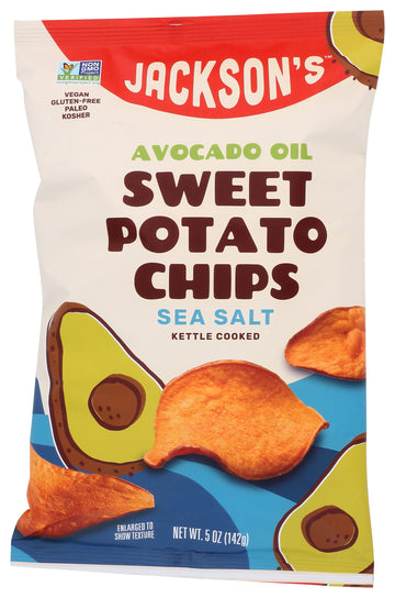 Jacksons Chips Sweet Potato Chips Avocado Oil Sea Salt Flavor Kettle Cooked, Vegan, Gluten Free, Non GMO, Paleo and Kosher Frien