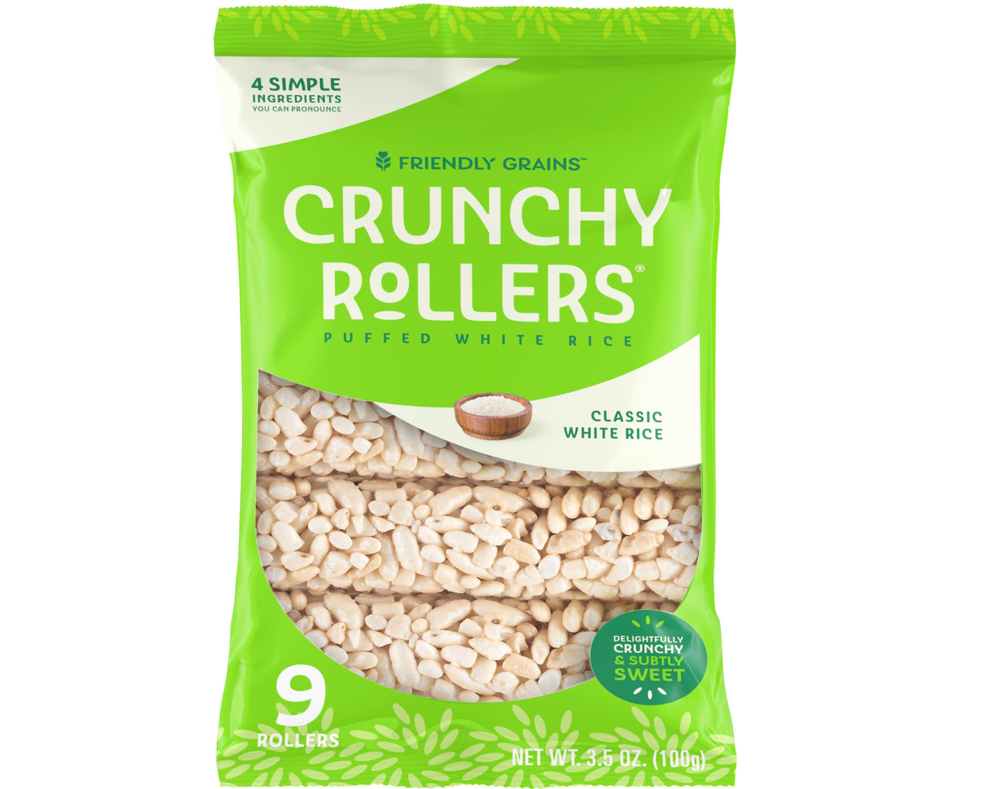Classic White Rice Crunchy Rollers - Sweet Rice Snacks, Crispy Puffed Rolls, Healthy Snack Rolls for Adults and Kids - Friendly