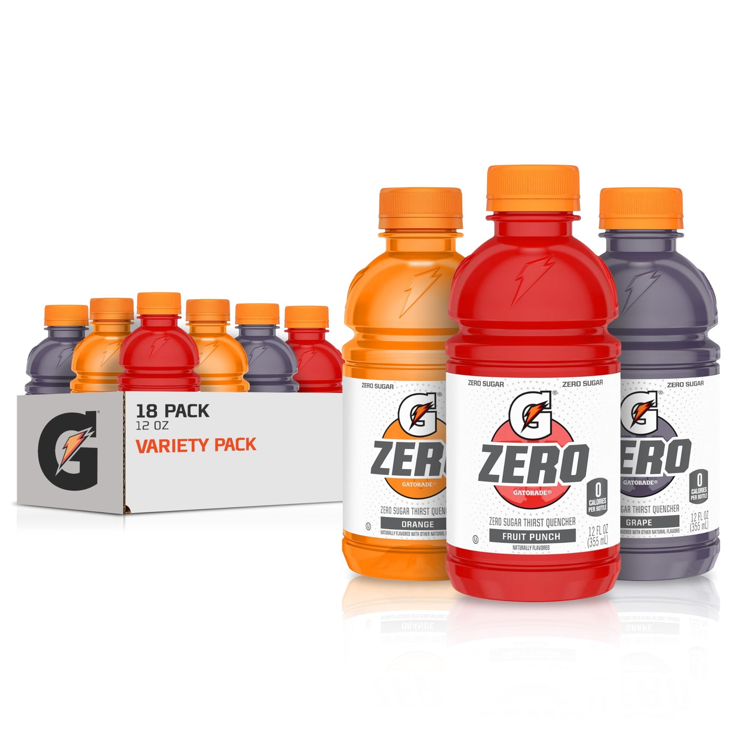 Gatorade G Zero Sports Drink  Fruit Punch  Orange  G Variety Pack  12 Fl Oz (Pack of 18)