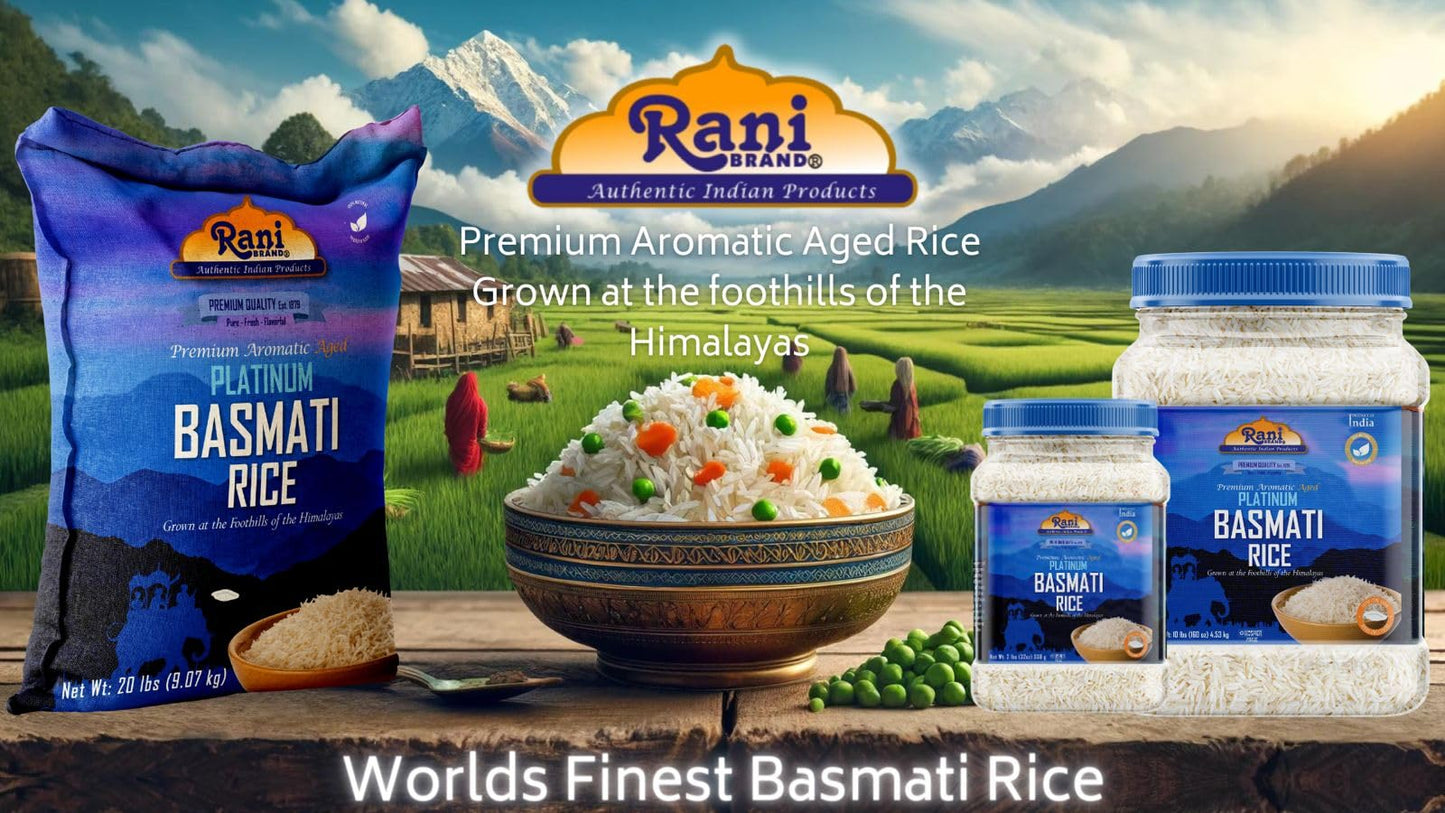 Rani Platinum White Basmati Rice Extra Long Aged 48Oz (3Lbs) 1.36Kg Pet Jar ~ All Natural | Gluten Friendly | Vegan | Indian Ori