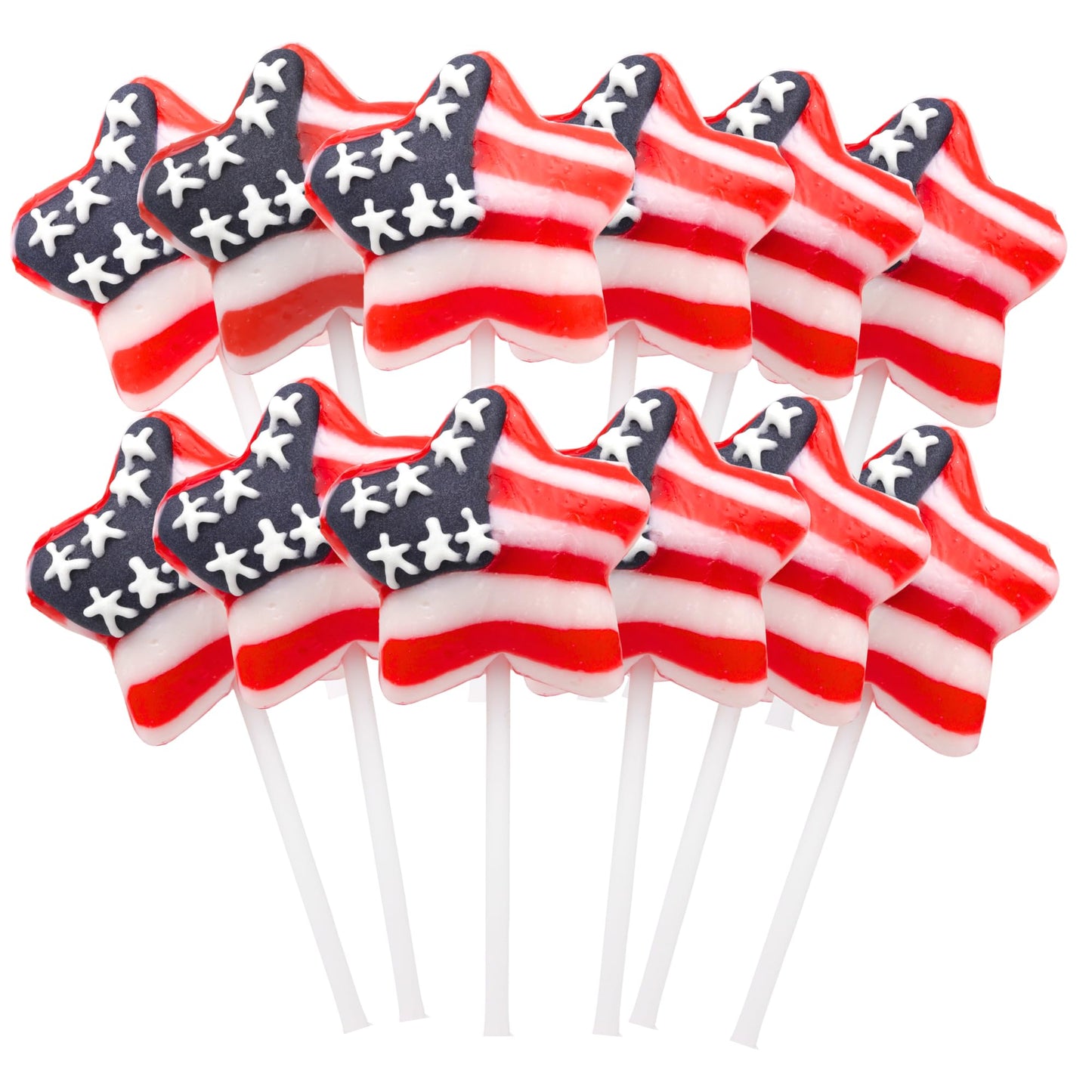Sweetzo Red, White and Blue Star Suckers - 4th of July Individually Wrapped Lollipops, Standard Size