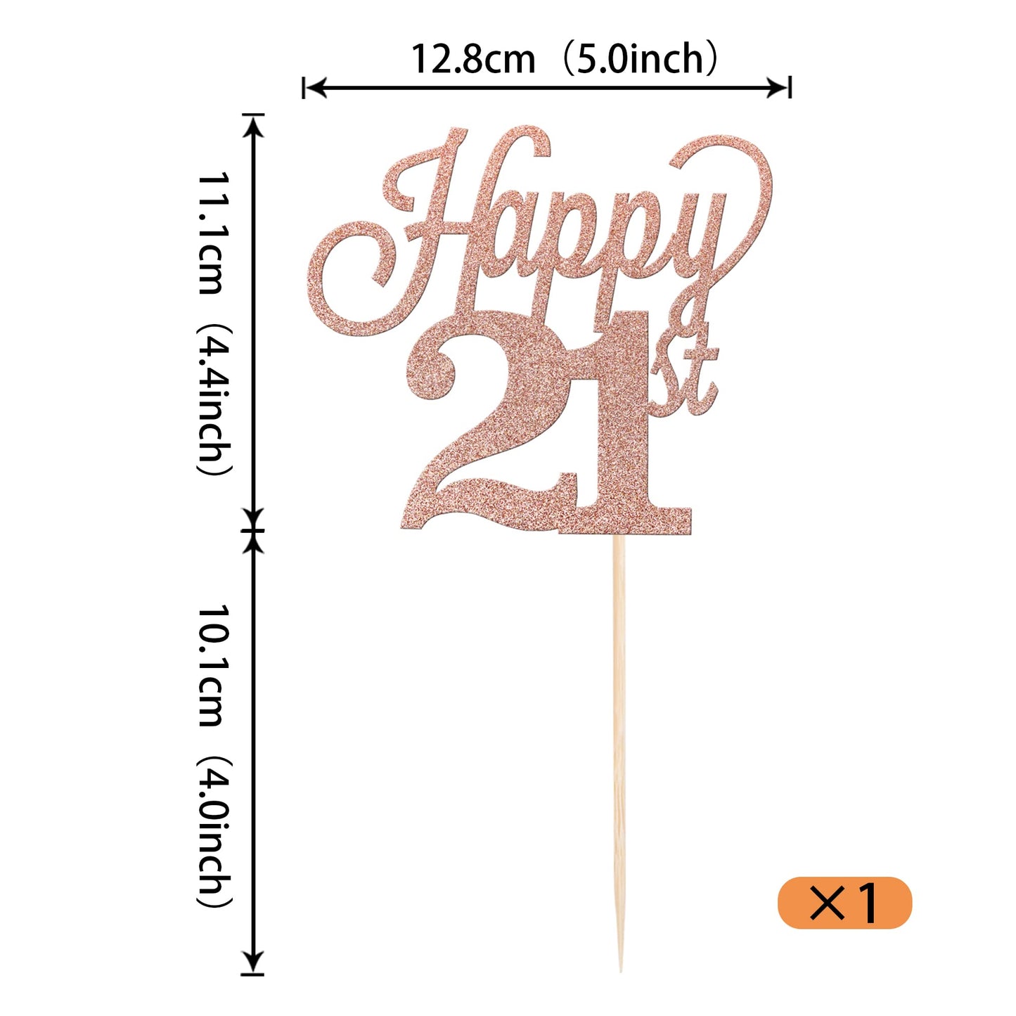 YCTHUNFISH Happy 21st Cake Topper Black Glitter Number 21, Rose Gold Bamboo Decoration for Birthday Party