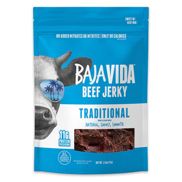 BAJA BEEF Traditional Beef Jerky - Sweet and Spicy Beef Jerky Snack Packs, Healthy Jerky, Gluten-Free, All-Natural Beef, No MSG,