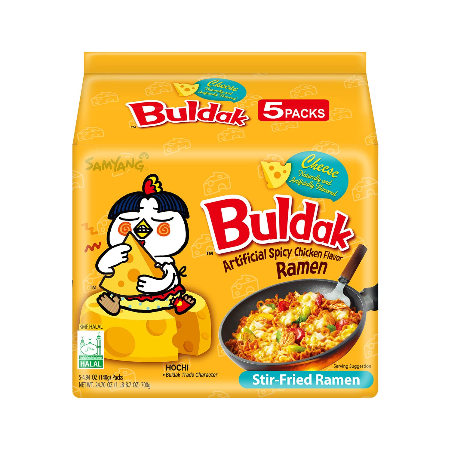 Samyang Buldak Cheese Korean Hot Spicy Chicken Stir Fried Ramyun 4.58 oz (Pack of 20)