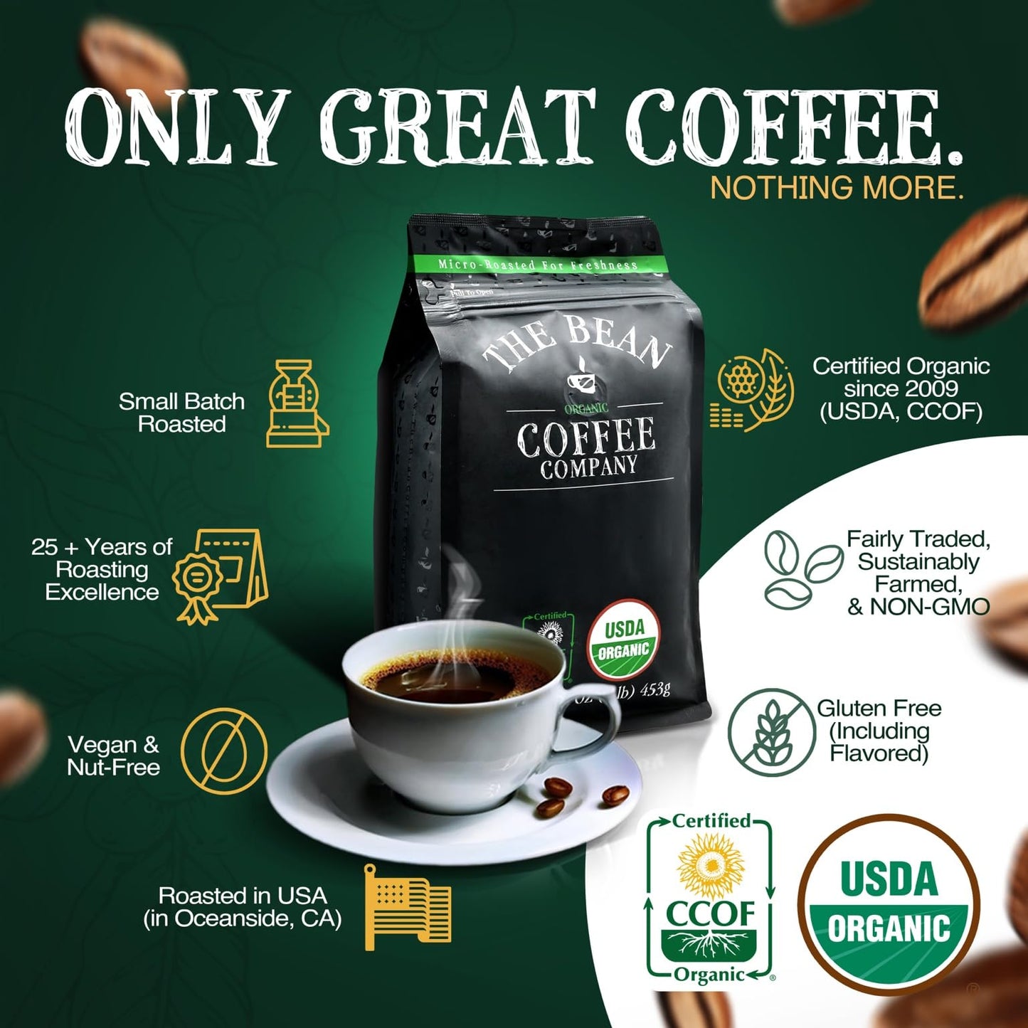 The Bean Organic Coffee Company Vanilla Bean, Medium Roast, Ground Coffee, 16-Ounce Bags (Pack of 2),Caf   molido tostado organi