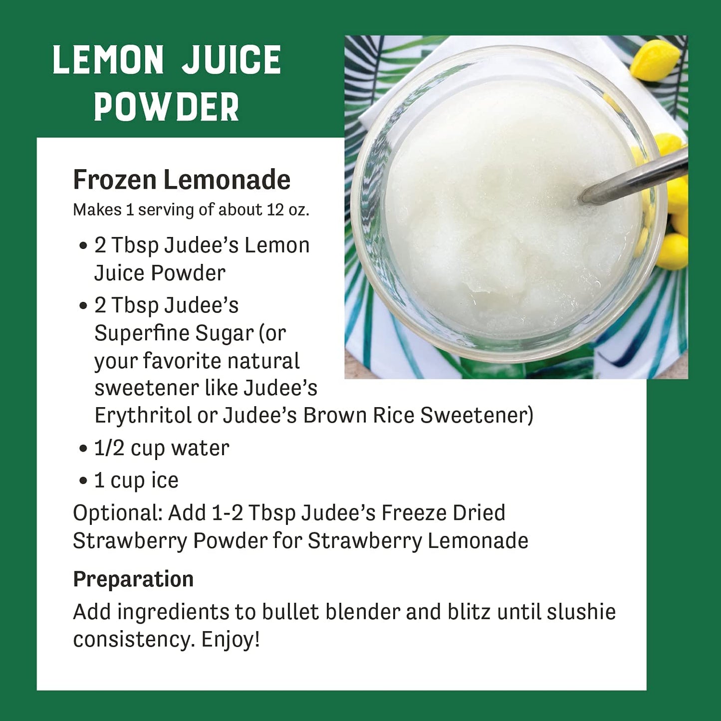 Judee's Lemon Juice Powder - 4 oz - Delicious and 100% Gluten-Free - Great for Smoothies, Shakes, Mixed Drinks, Fruit Tarts, and