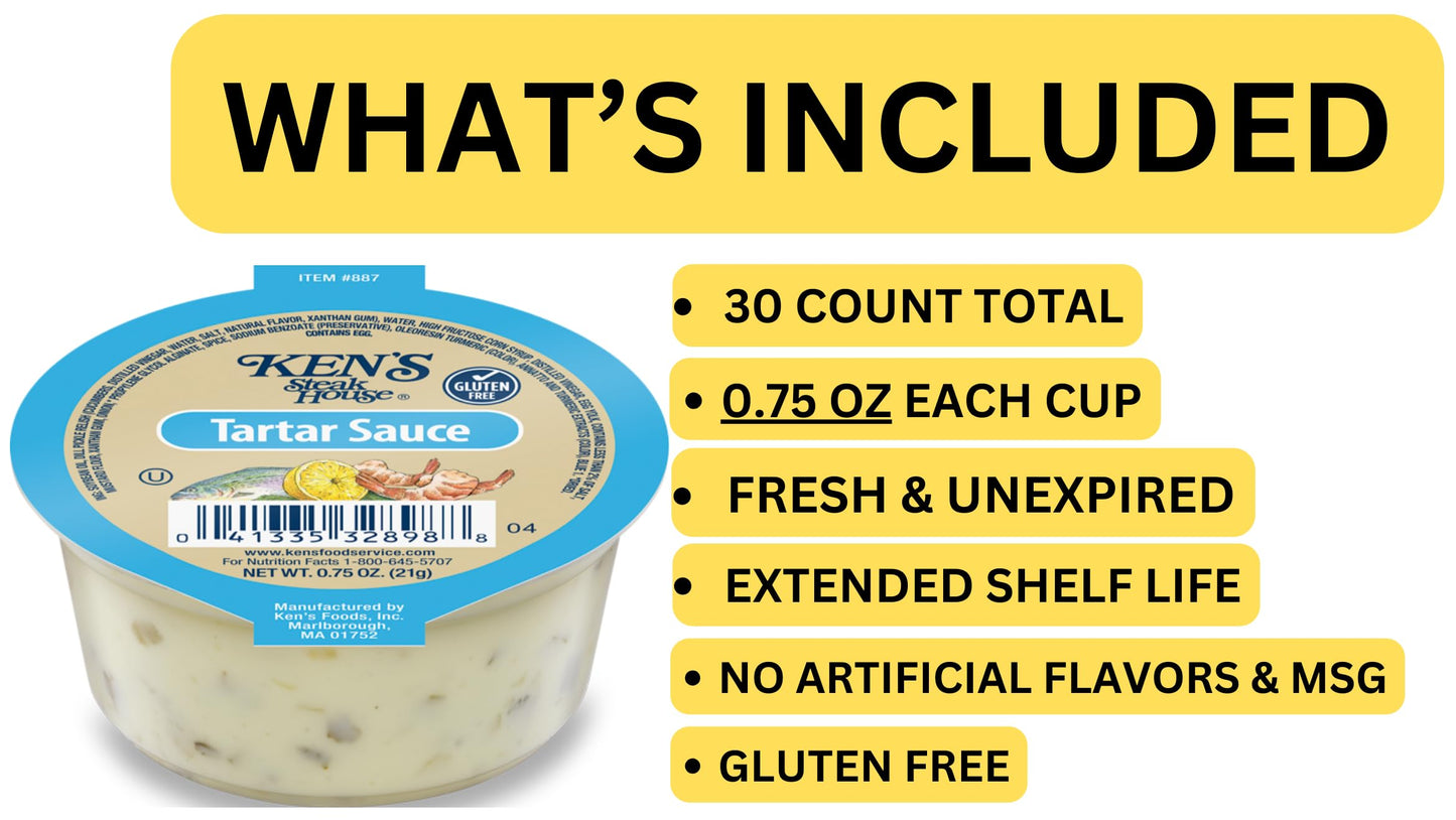 30 Count | Salad Dressing Dipping Sauce Portion Cups | Single Serve Packets (Tartar Sauce)