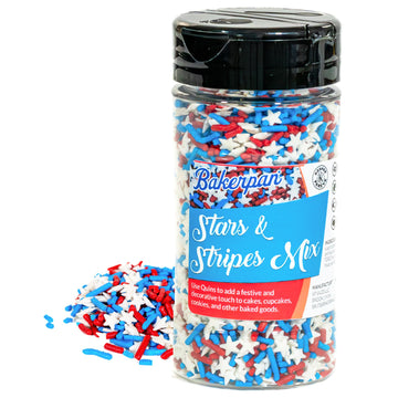 Bakerpan July 4th Sprinkles for Cake Decorating - Star Confetti Mix - Patriotic Edible Confetti Sprinkles for Cupcakes, Ice Crea