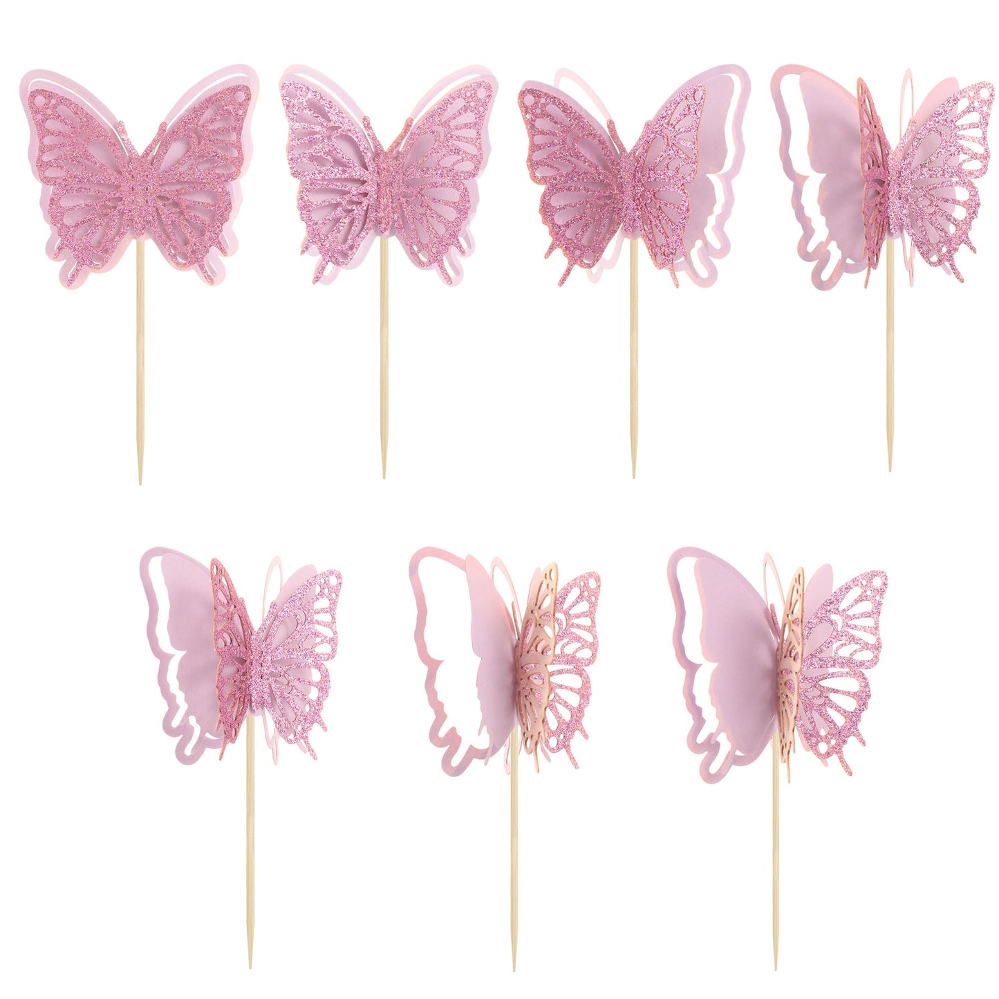 Gyufise 24Pcs Butterfly Cupcake Toppers, 3D Purple Glitter, Paper Decorations for Baby Shower, Kids Birthday, Wedding Party Supply