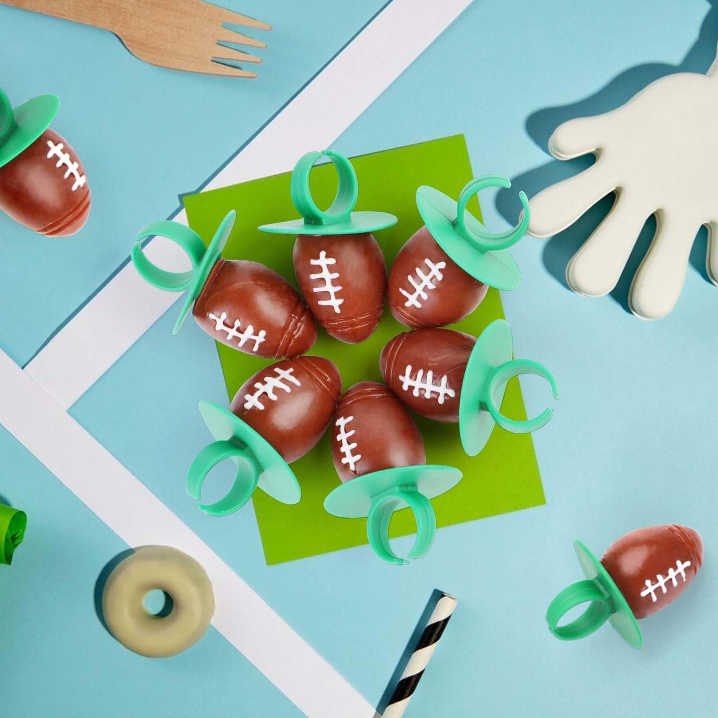 Football Ring Lollipops,Suckers Individually Wrapped Bulk For Birthday Party Candy Favors,Sports Ball Shaped Goodie Bag Fillers,
