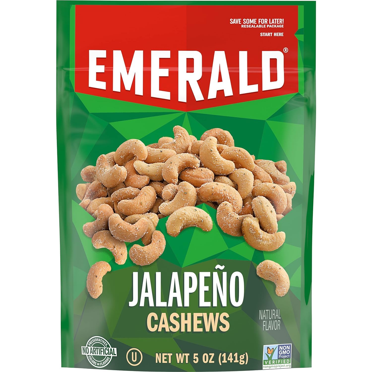 Emerald Nuts Jalapeno Cashews, 5 Oz Resealable Bag, Pack of 3
