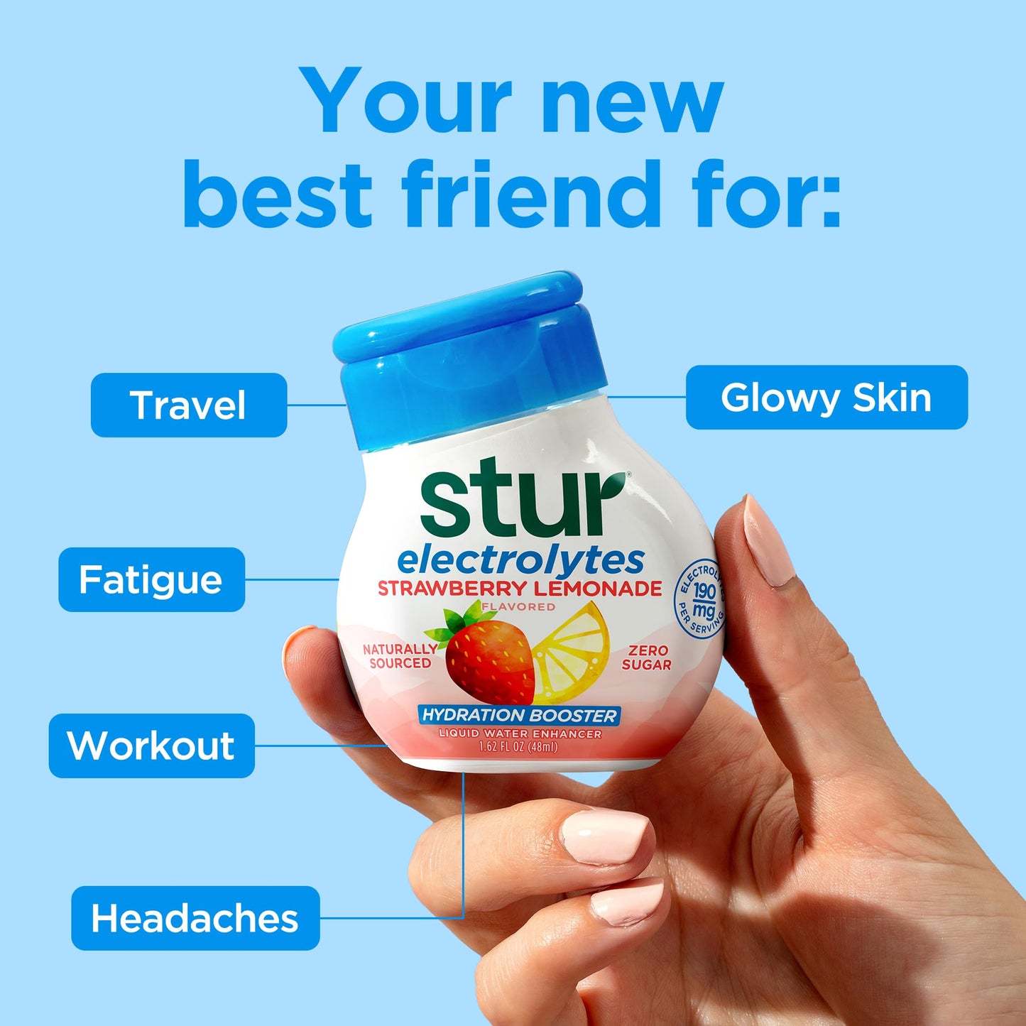 Stur Electrolyte Water Enhancer, Sugar Free, Sweetened with Stevia, Pack of 5 Bottles, Black Raspberry, Makes 90 Drinks, Vegan, Keto