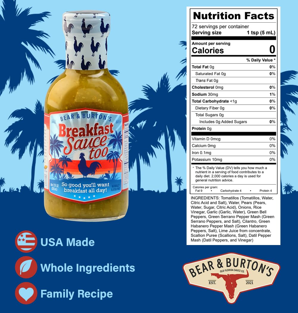 Bear And Burton'S Bear & Burton'S Breakfast Sauce Too - Verde Version With Florida-Grown Mild Datil Peppers, Tomatillos, Pears A
