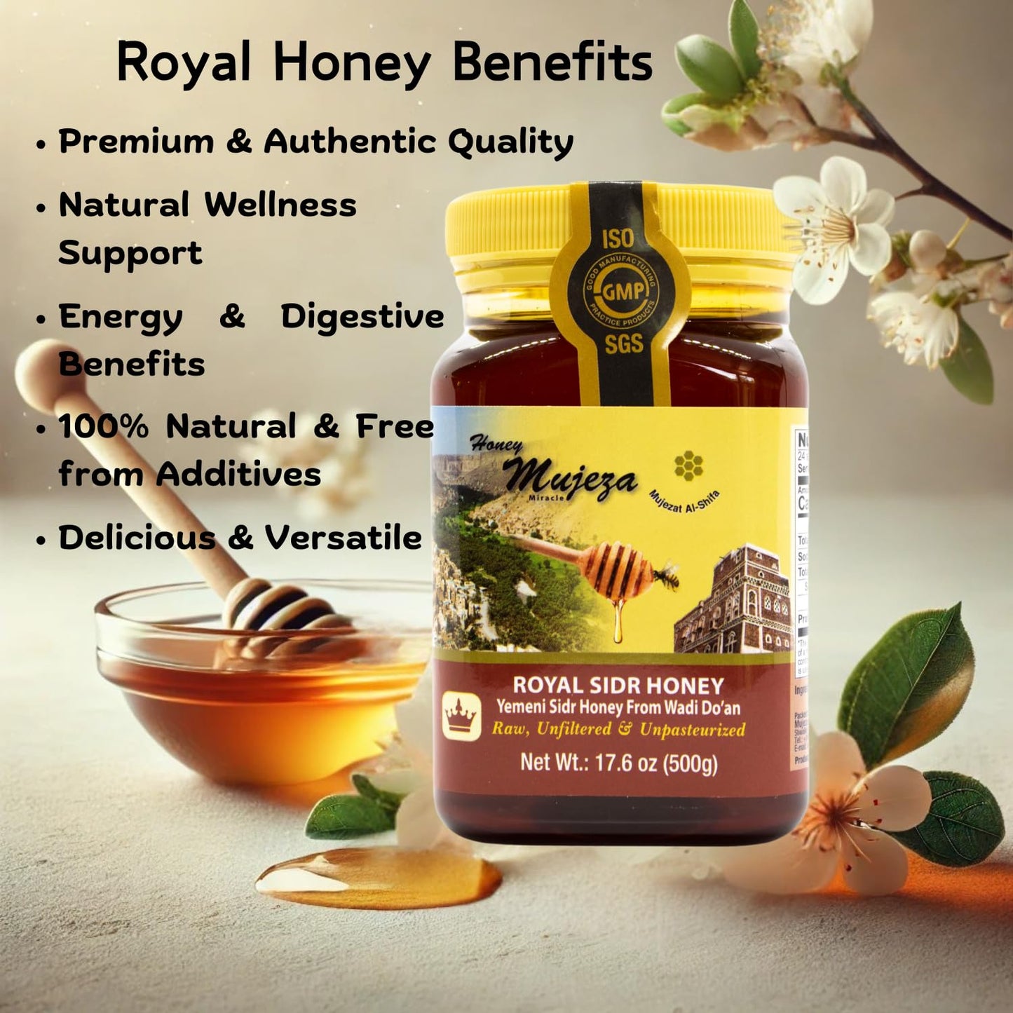 Pack Of 6 Raw Royal Honey (Authentic Yemen Douani Sidr Honey)      Gluten Free Non Gmo 100% Natural Raw Honey