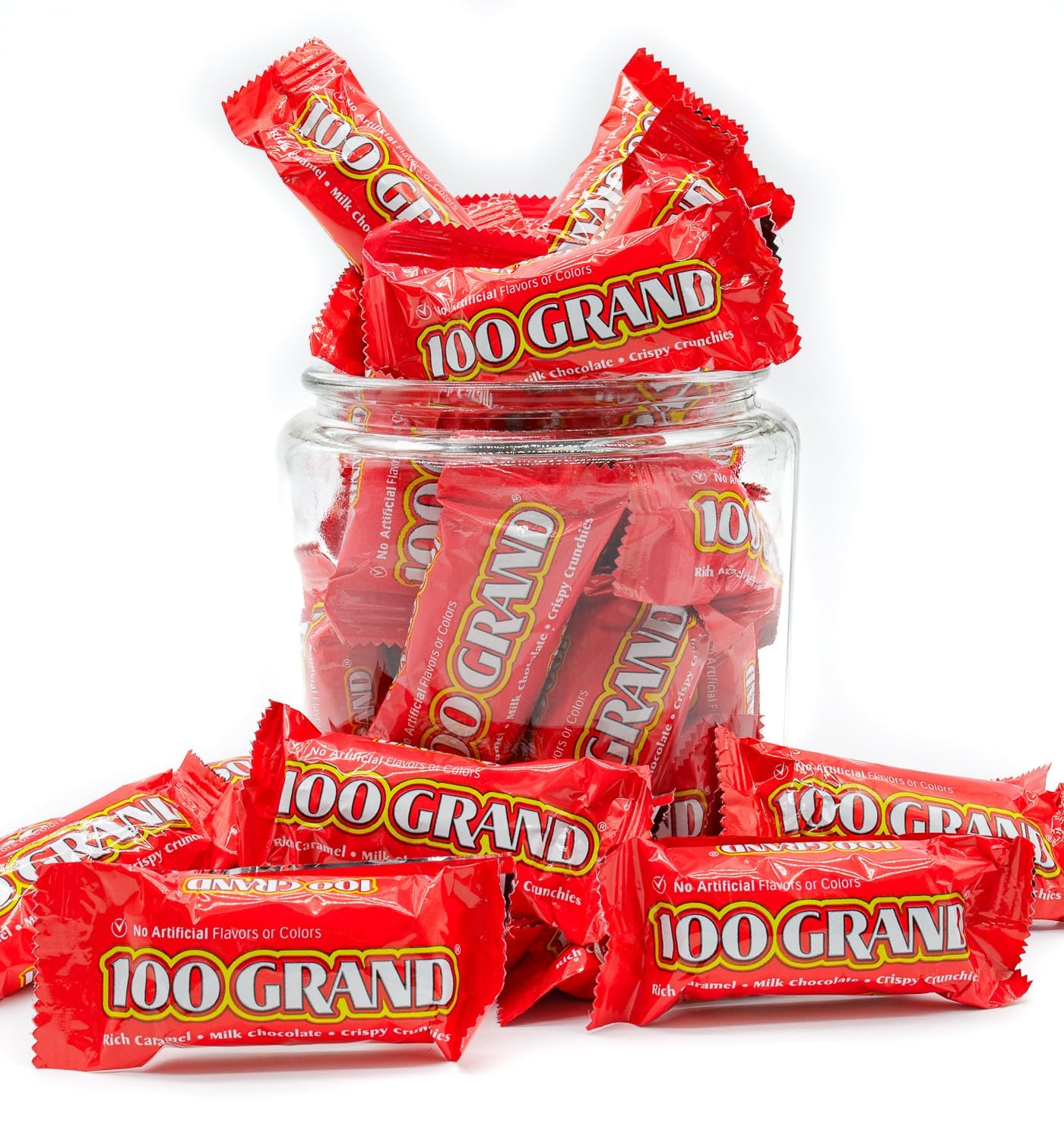 100 Grand Candy Bar Fun Size 1 lb - Anti Melt Pack  Bulk Candies in Resealable Bag  Individually Wrapped (20 Pieces)