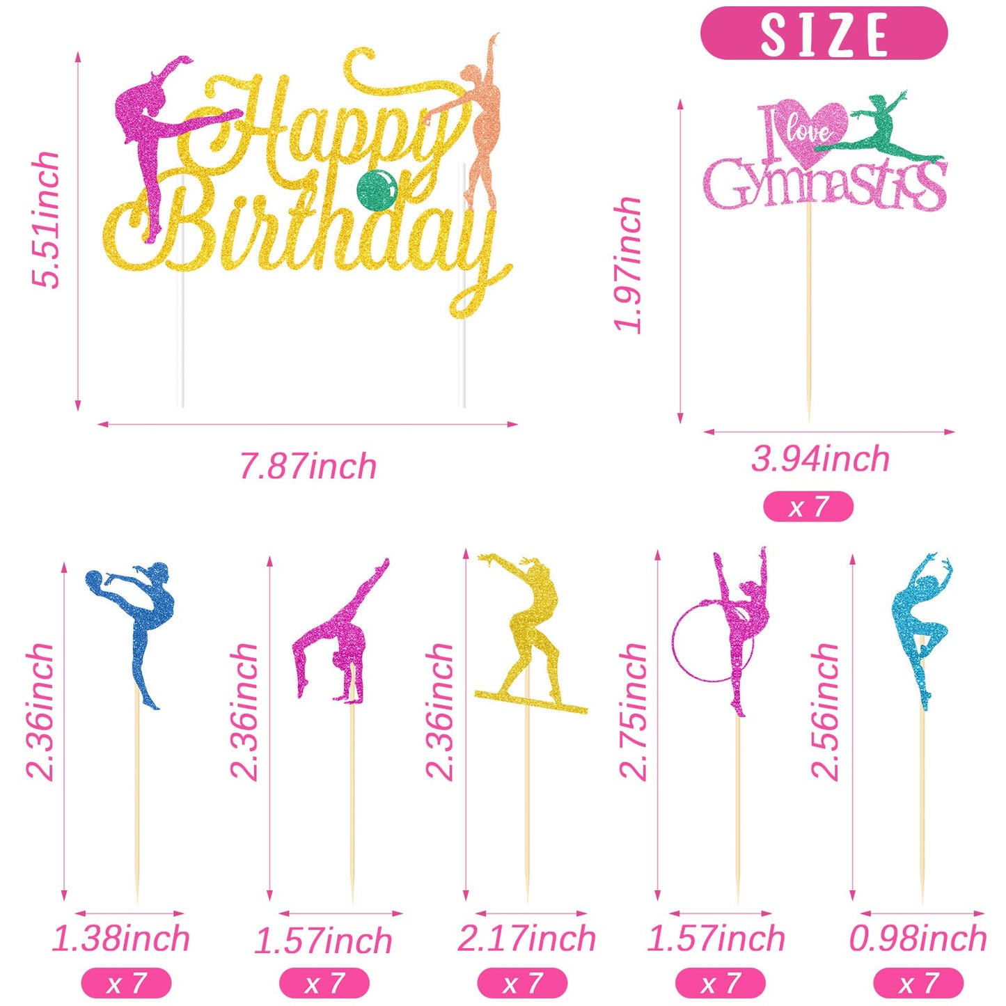 43 Pieces Gymnast Cake Toppers Glitter Gymnastics Cake Decorations Gymnastics Cupcake Toppers Gymnast Party Decorations Gymnasti